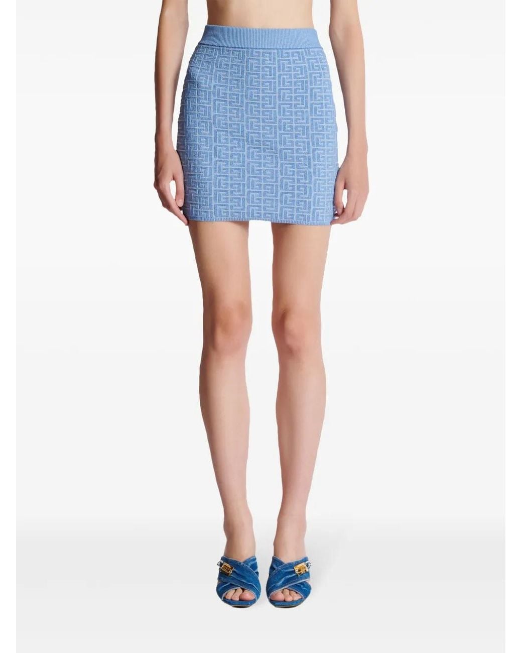 Balmain Short Pb Labyrinth Knit Skirt in het Blue