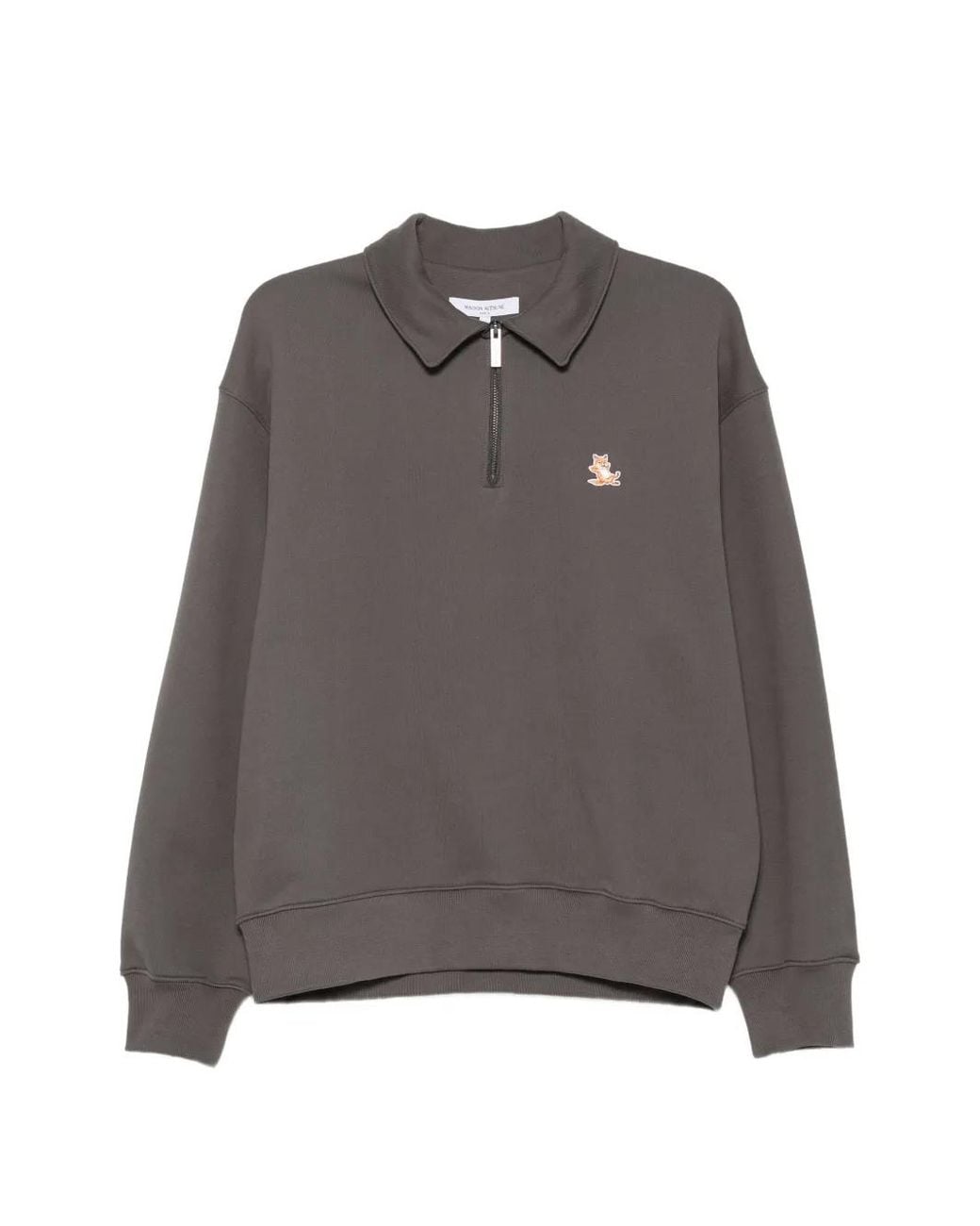Maison Kitsuné Gray Logo-Patch Quarter-Zip Sweatshirt for men