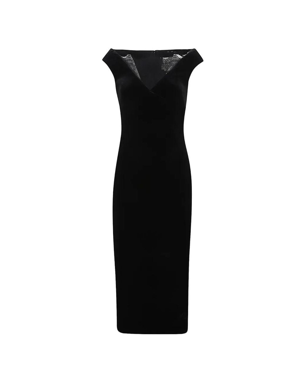 Roland Mouret Black Lace-Trim Velvet Midi Dress