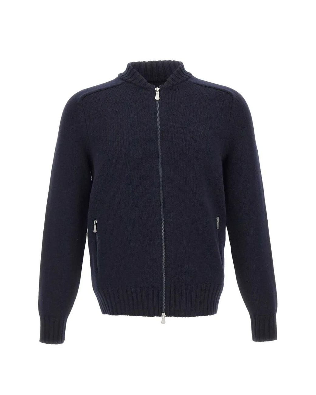 Gran Sasso Blue Super Geelong Zip-Up Ribbed Cardigan for men