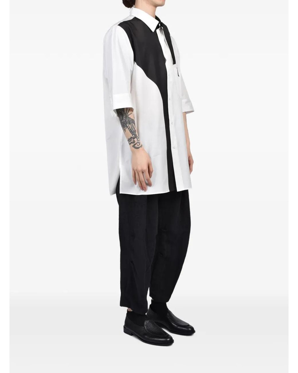 Yohji Yamamoto White Two-Tone Short-Sleeved Shirt for men