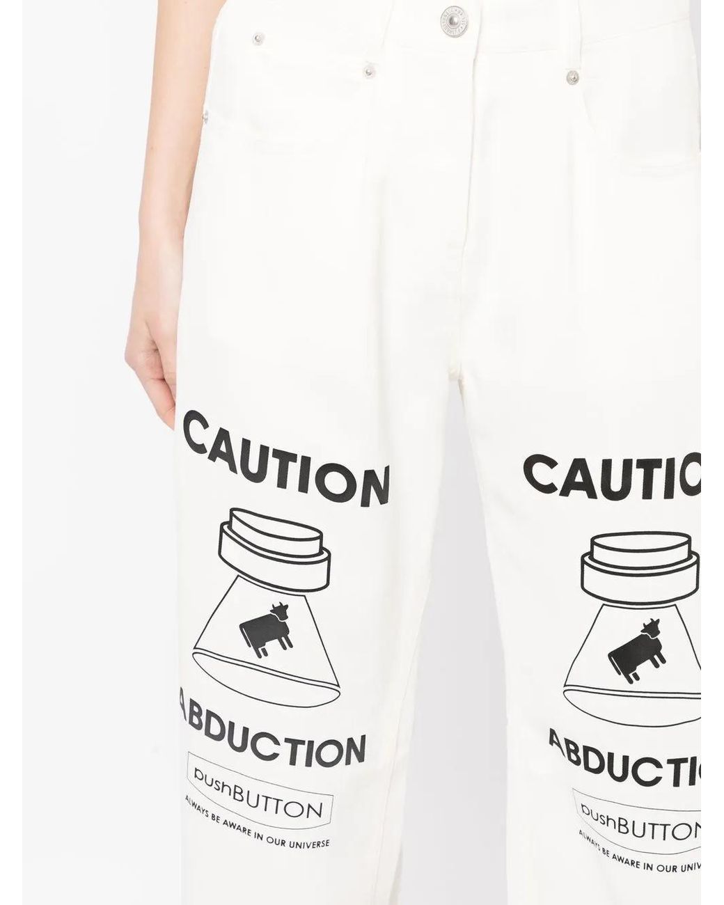 Vaqueros Rectos Con Estampado Gráfico Pushbutton de color White