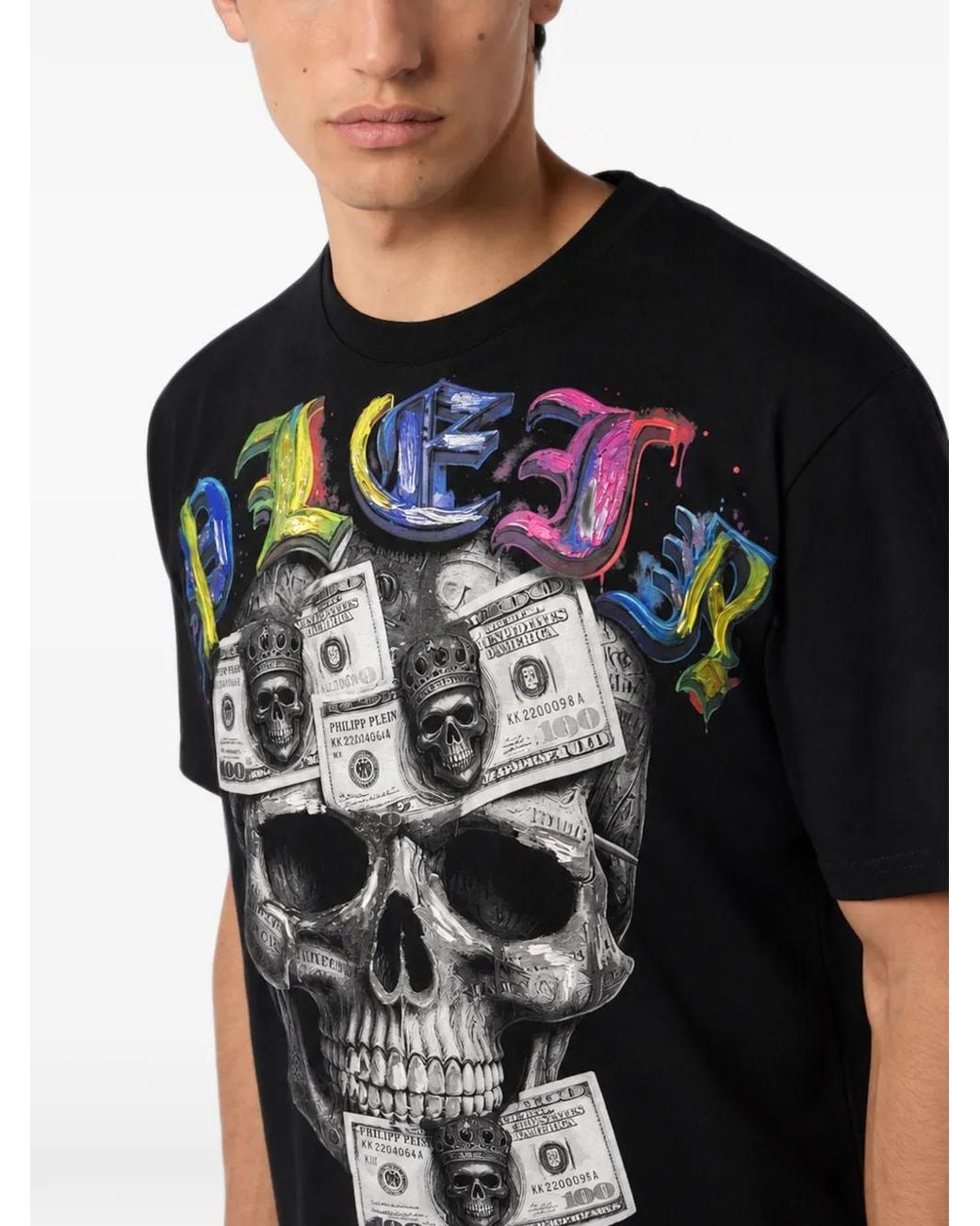 Philipp Plein Black Round-Neck T-Shirt Front Skull Dollar for men