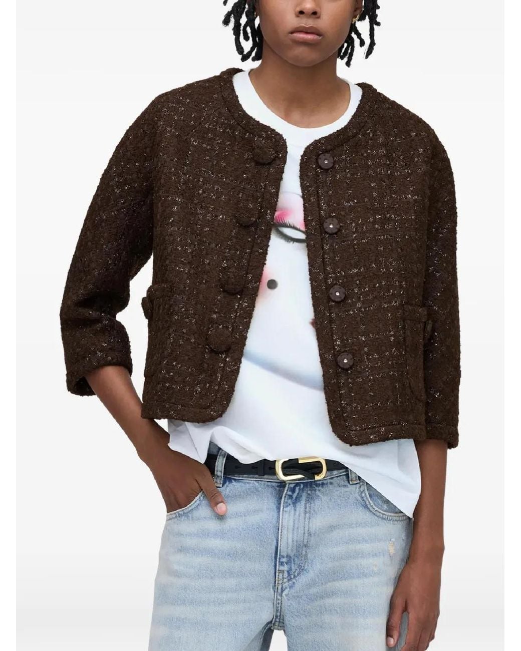 Marc Jacobs Brown Tweed Backwards Lady Jacket