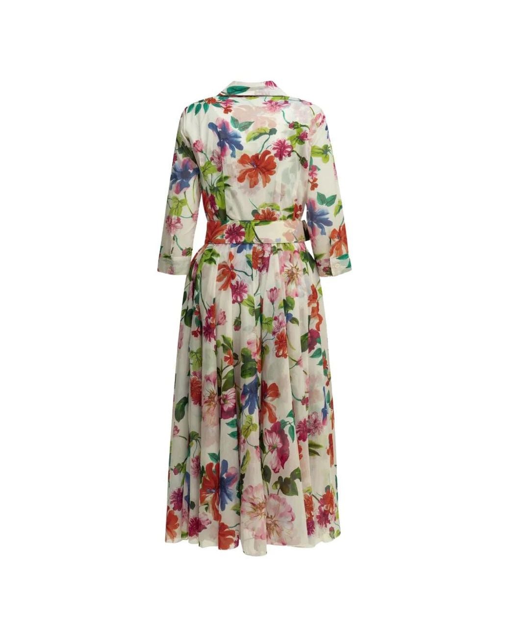 Samantha Sung White Floral-Print Belted Dress