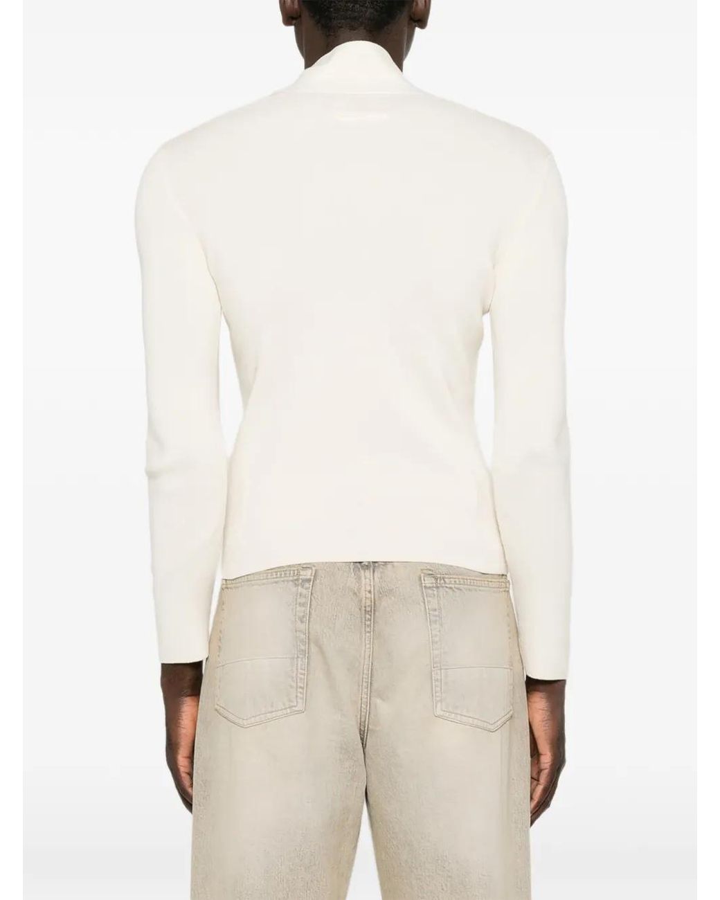 MM6 by Maison Margiela White V-Neck Pocket-Detail Sweater