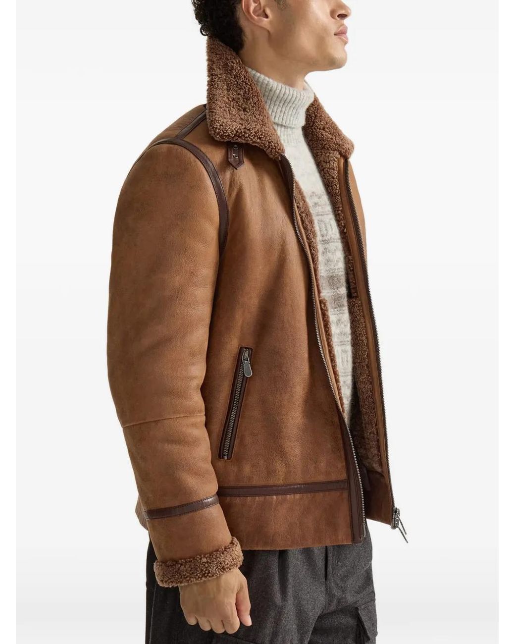 Brunello Cucinelli Lammy Pilotenjack in het Brown voor heren