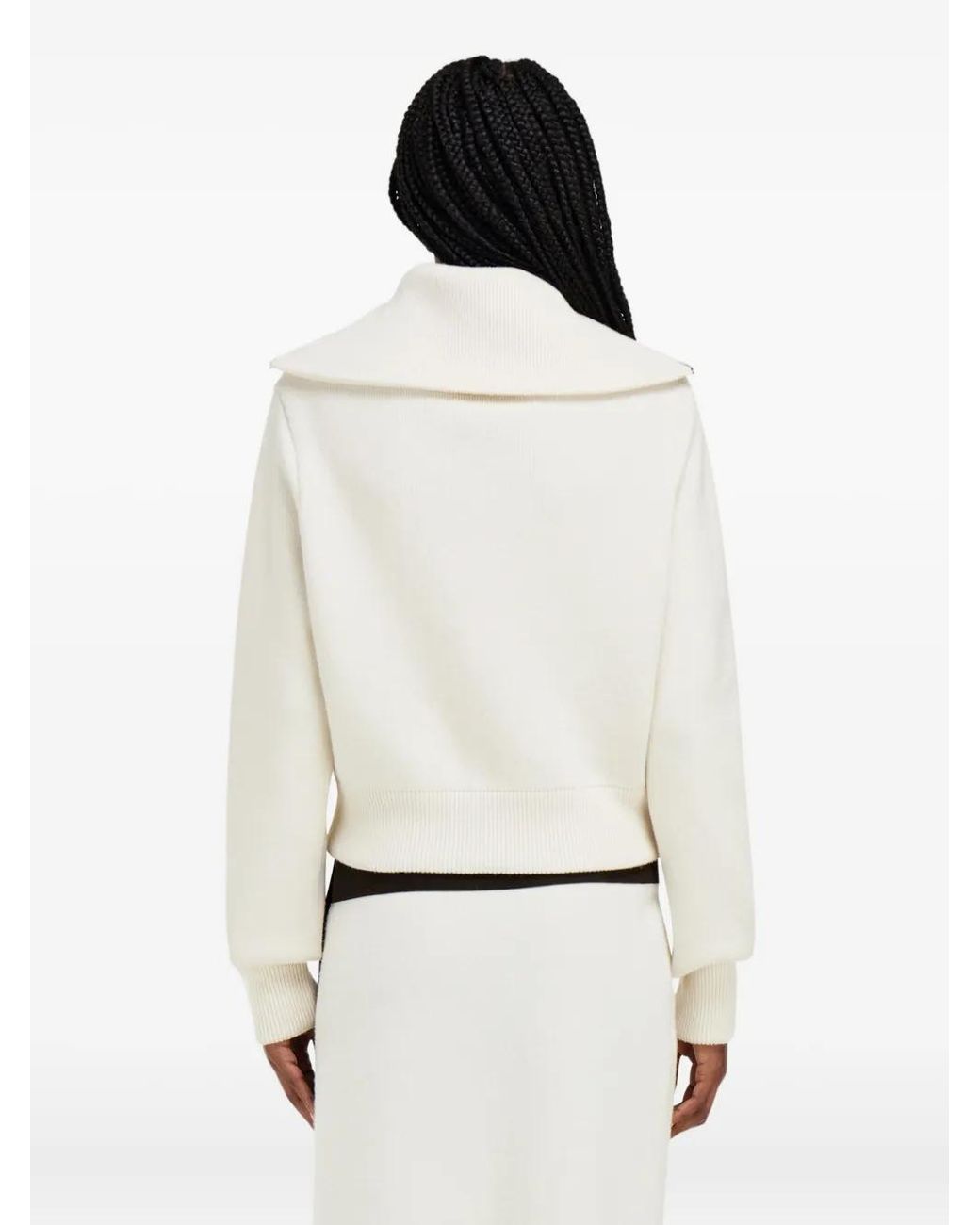 Ferragamo White Zip-Fastening High-Collar Jacket