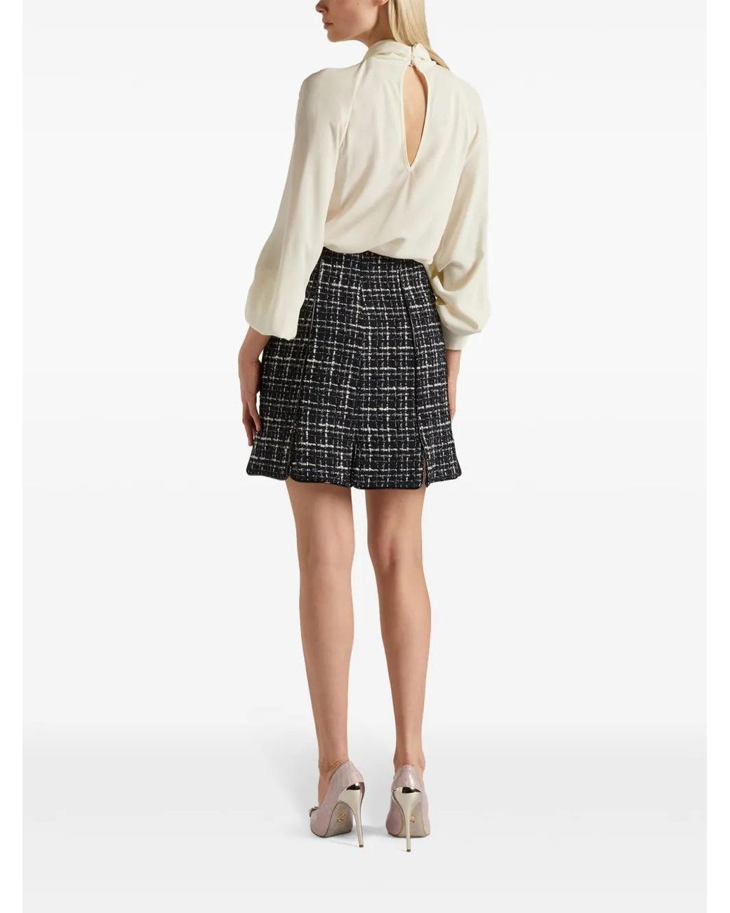 Genny Black Tweed Panelled Mini Skirt