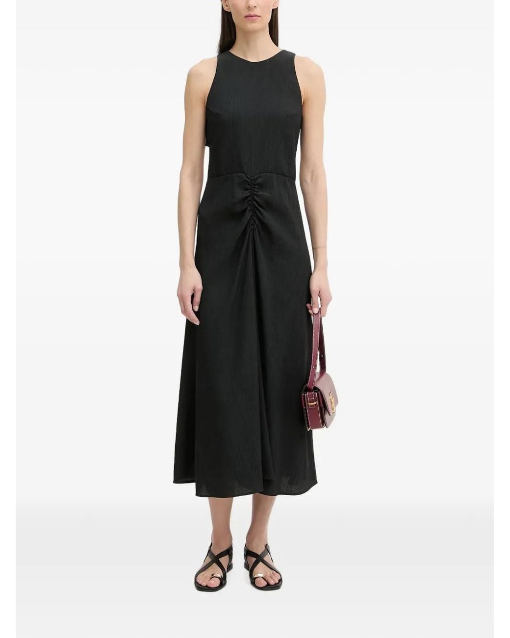 Sessun Black Lua Ruched Open-Back Midi Dress