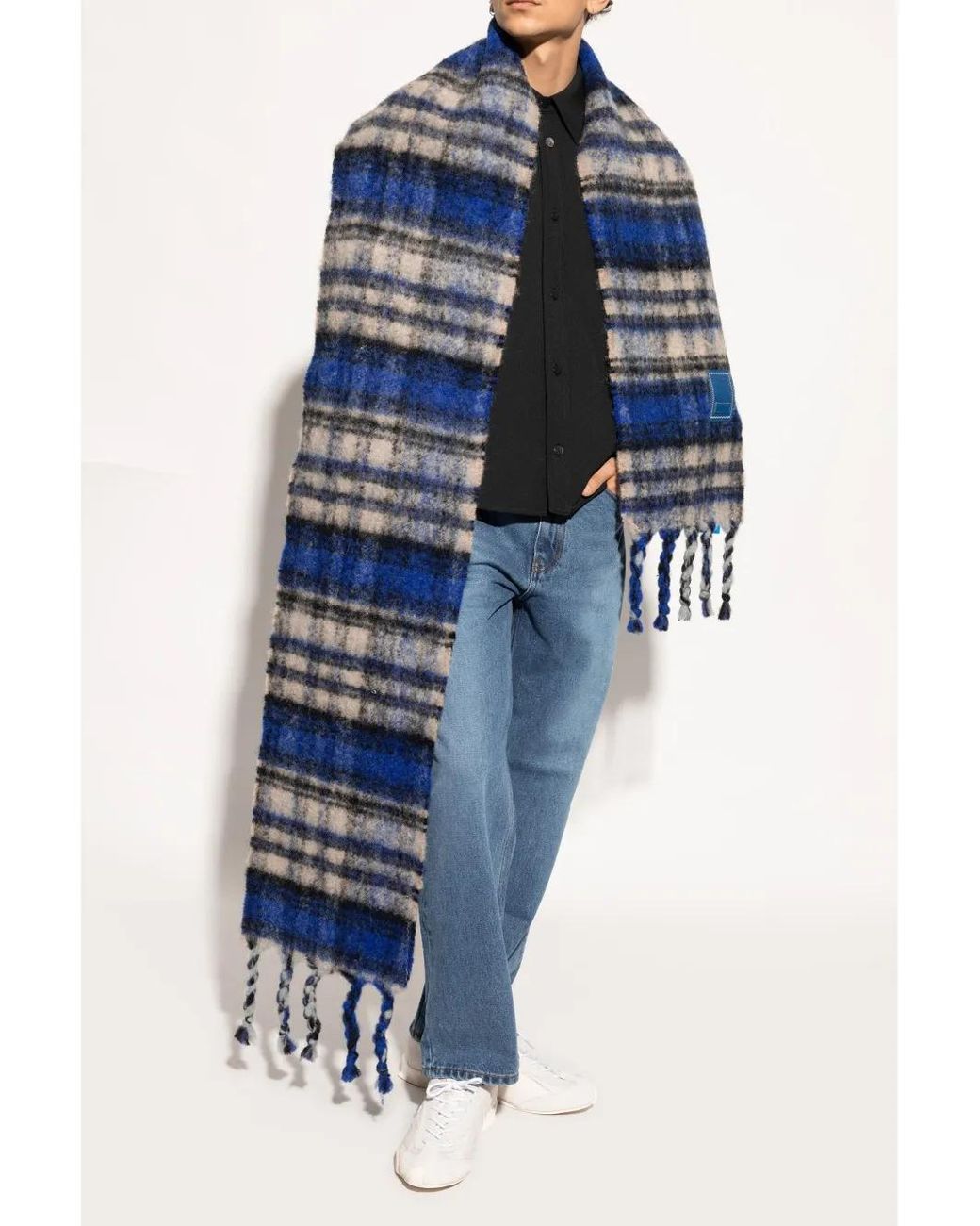 Adererror Blue Logo-Patch Check-Pattern Scarf