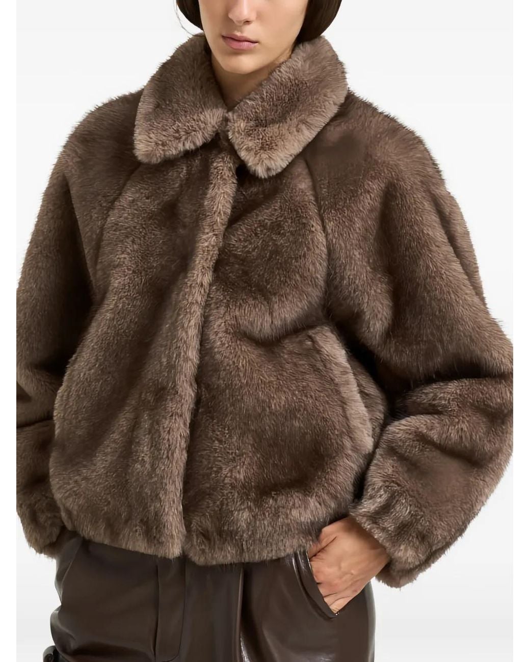 Valentini Brown Manteau À Col En Fourrure Artificielle