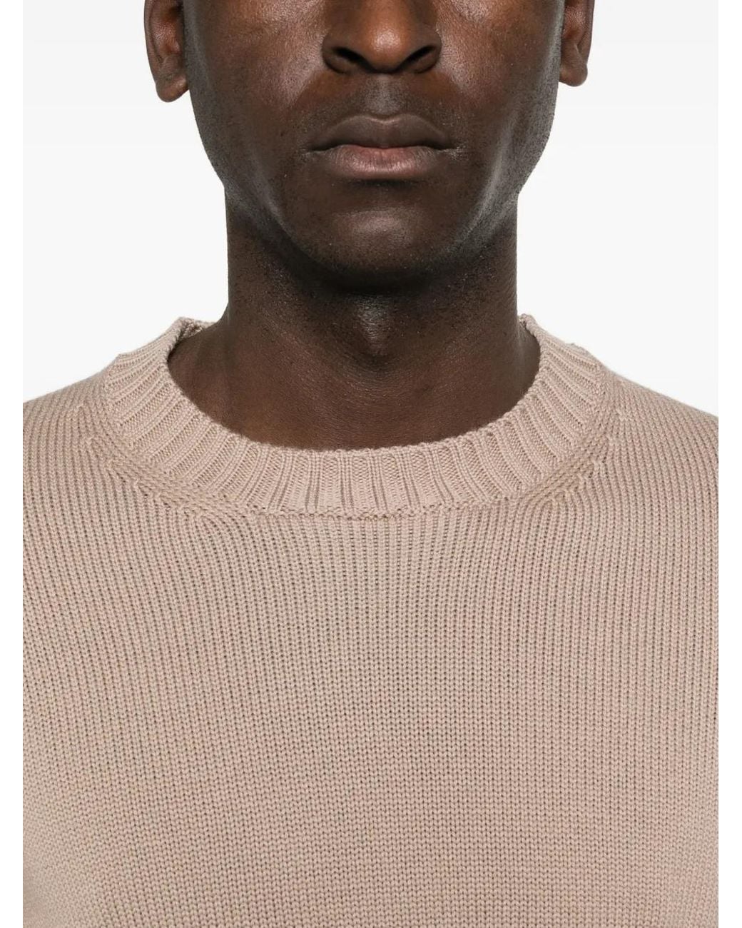 Kangra Natural Ribbed-Trim Crew-Neck Sweater for men