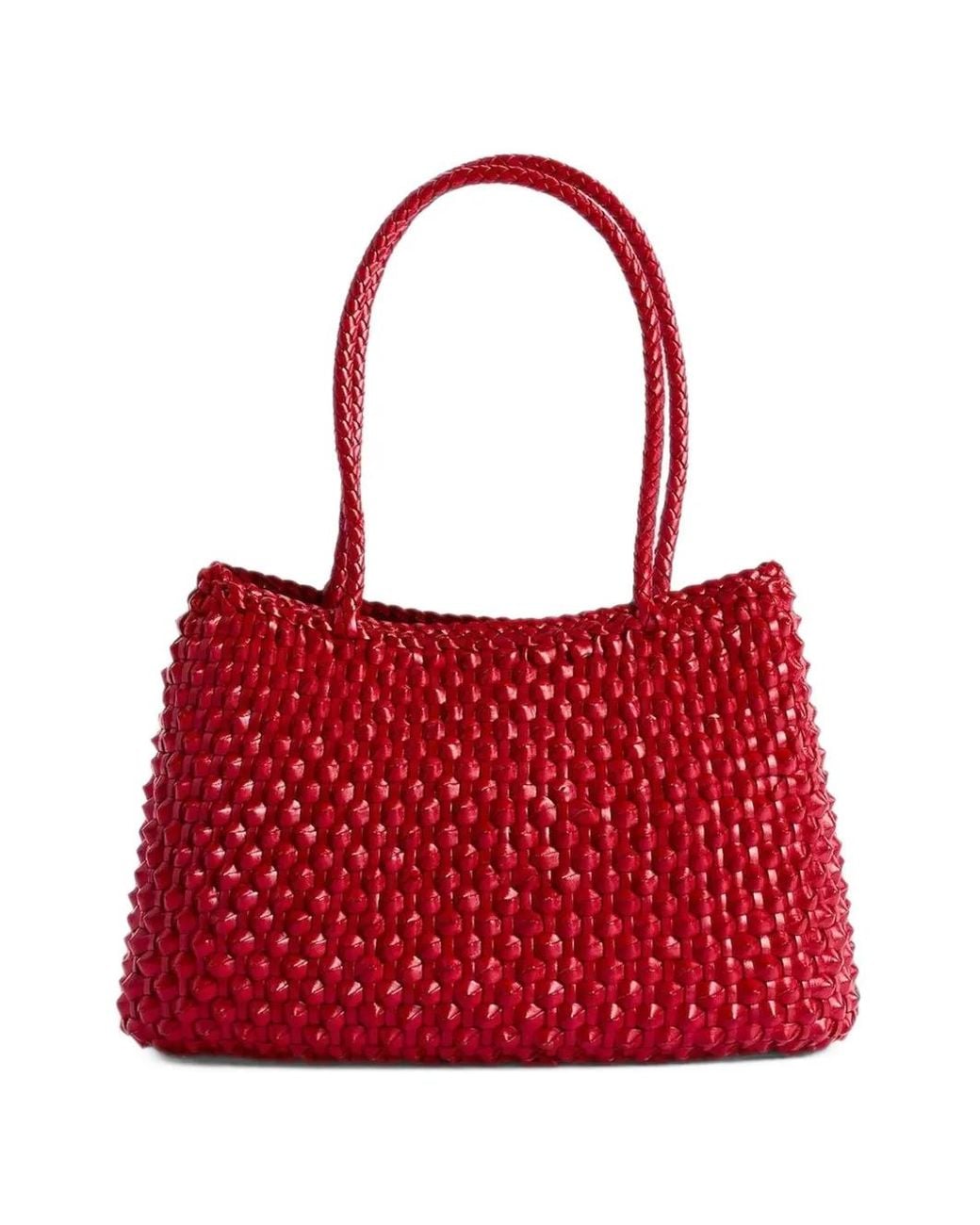 Dragon Diffusion Red Small Croce Cactus Woven Leather Tote Bag