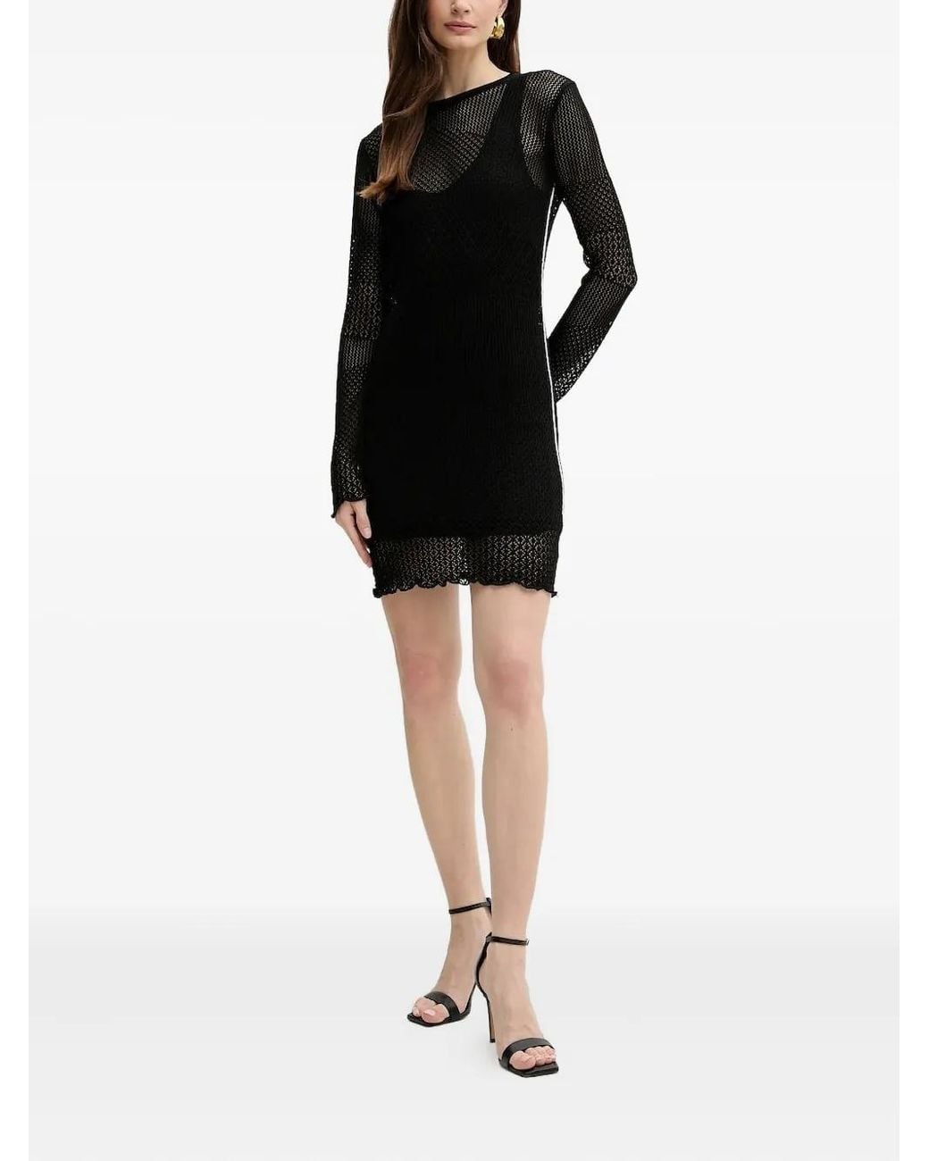 Pinko Black Pointelle-Knit Side-Stripe Mini Dress