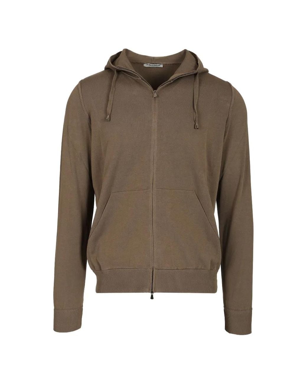 Al Duca D'aosta Brown Zip-Up Drawstring Hoodie for men