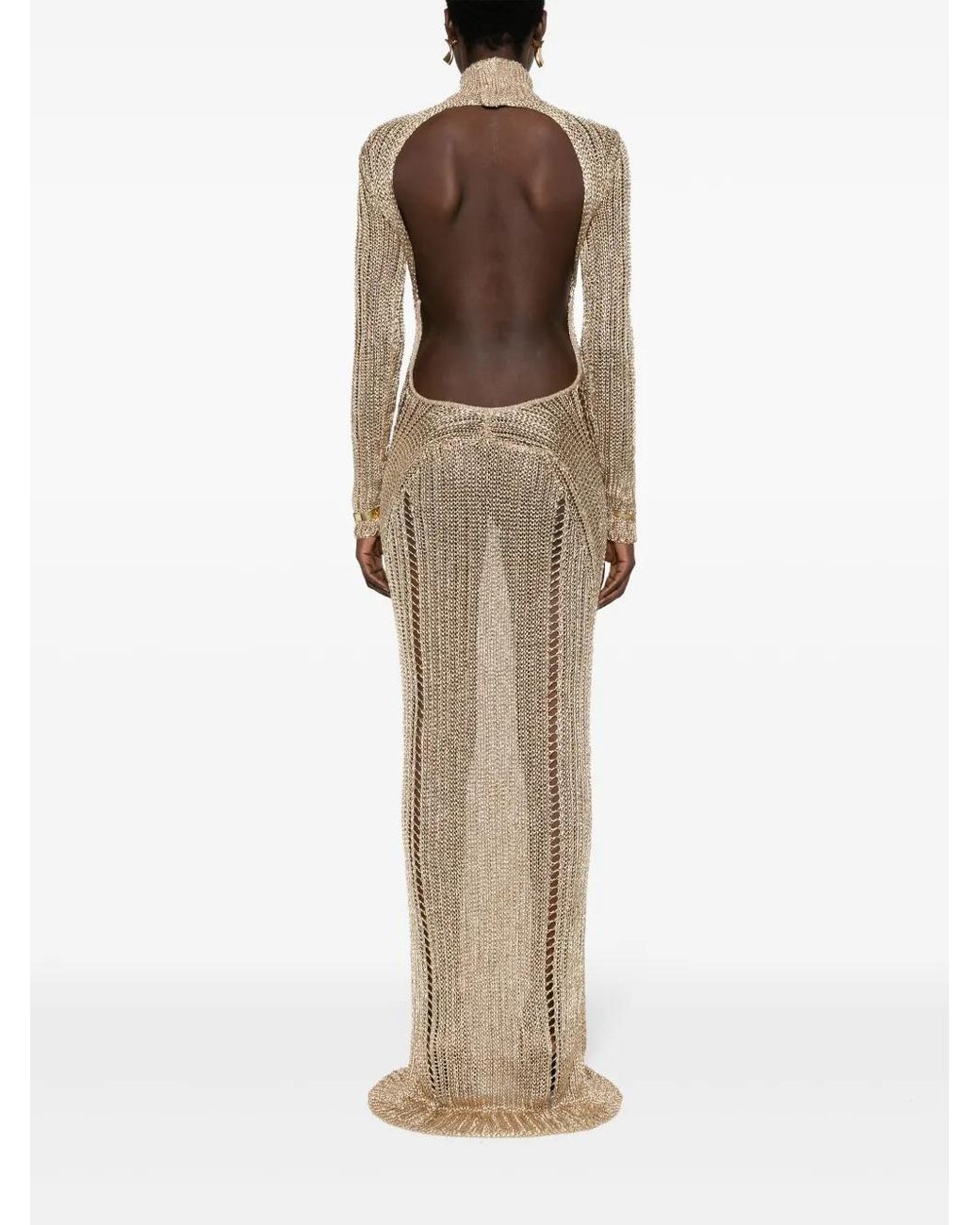 tom ford knit dress Metallic ribbed-knit midi dress - beige