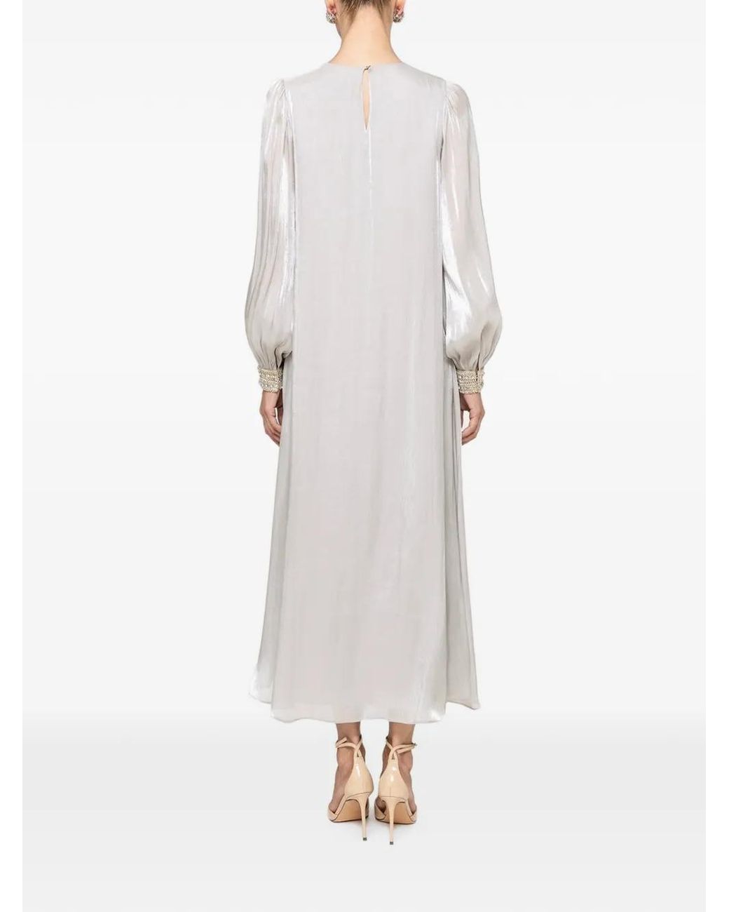 Nissa White Crystal-Detail Chiffon Midi Dress