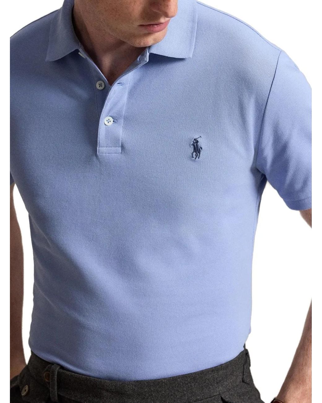 Polo Ralph Lauren Blue Custom Slim Fit Mesh Polo Shirt for men