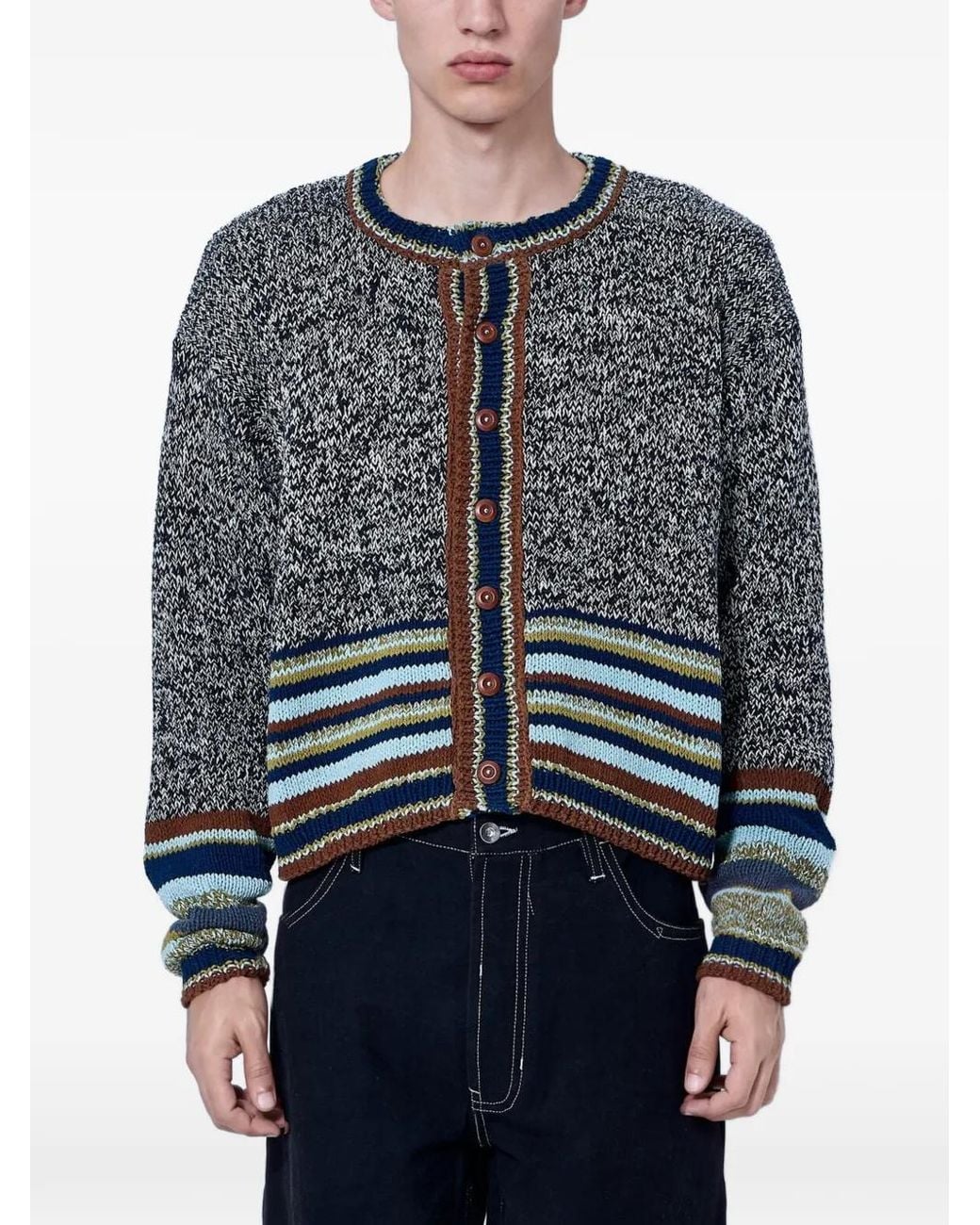 STORY mfg. Gray Root Stripe-Accent Button-Front Cardigan