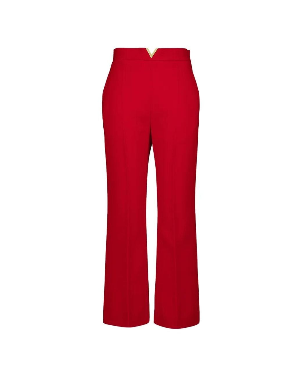Valentino Garavani Red V-Detail Wool-Crepe Trousers