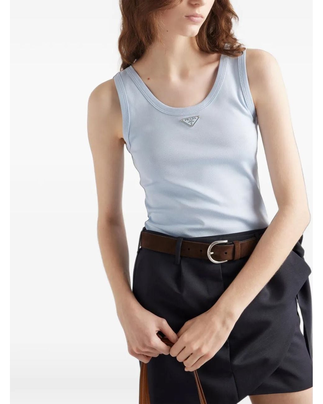 Prada Blue Ribbed Knit Tank Top