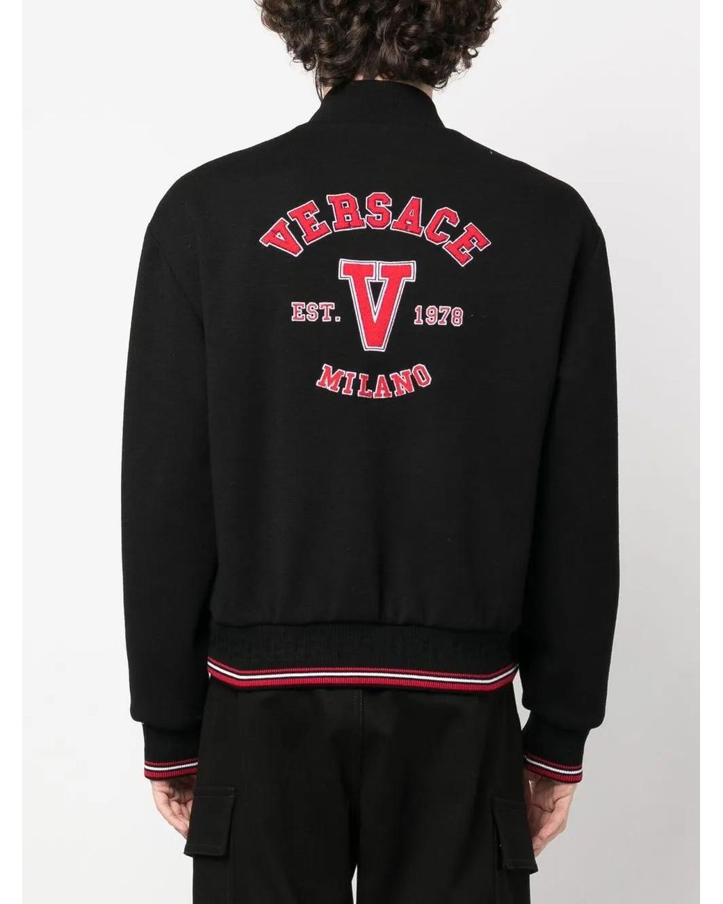 Versace Black Varsity-Logo Bomber Jacket for men