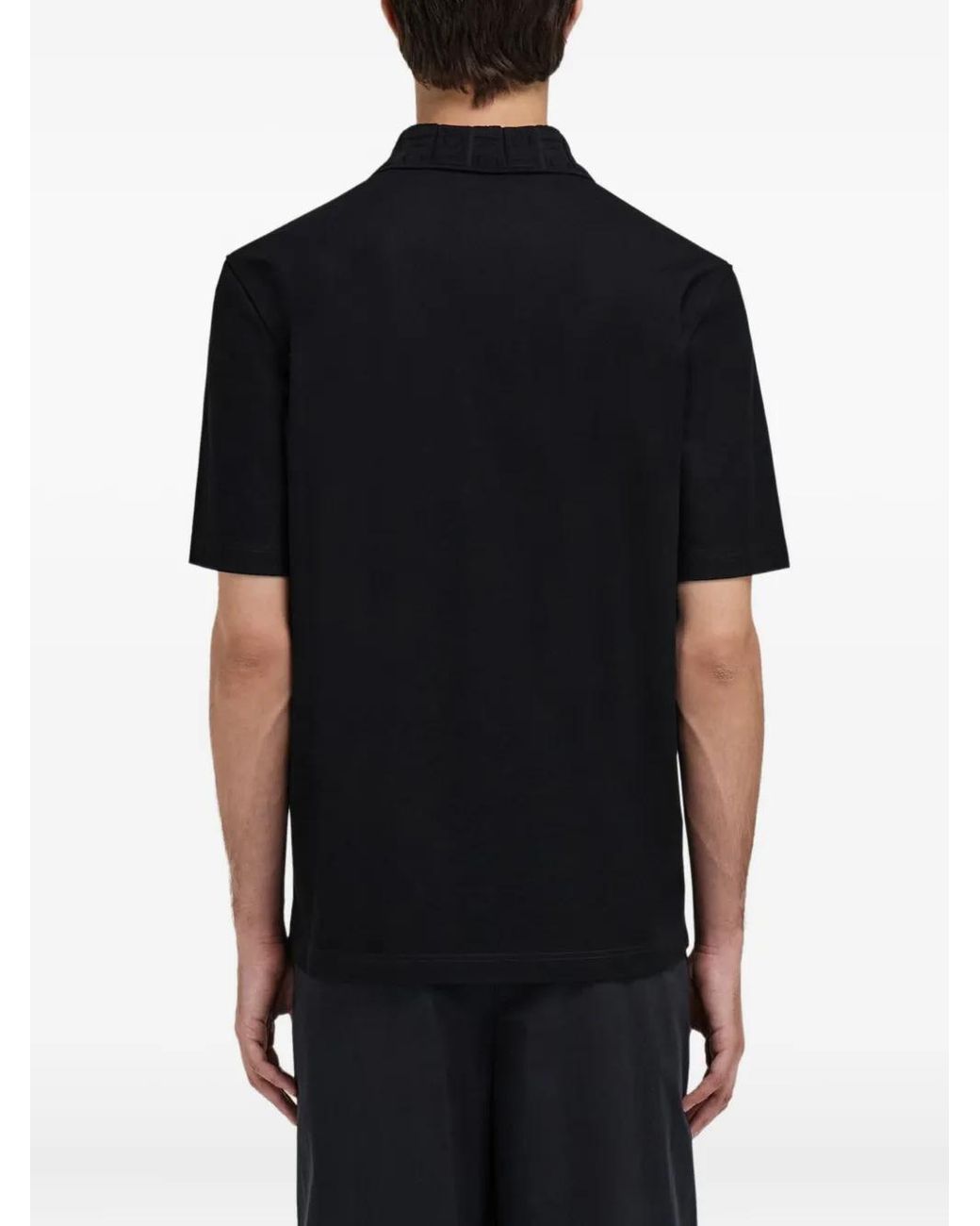 Ferragamo Black V-Neck Polo With Jacquard Pocket Detail for men
