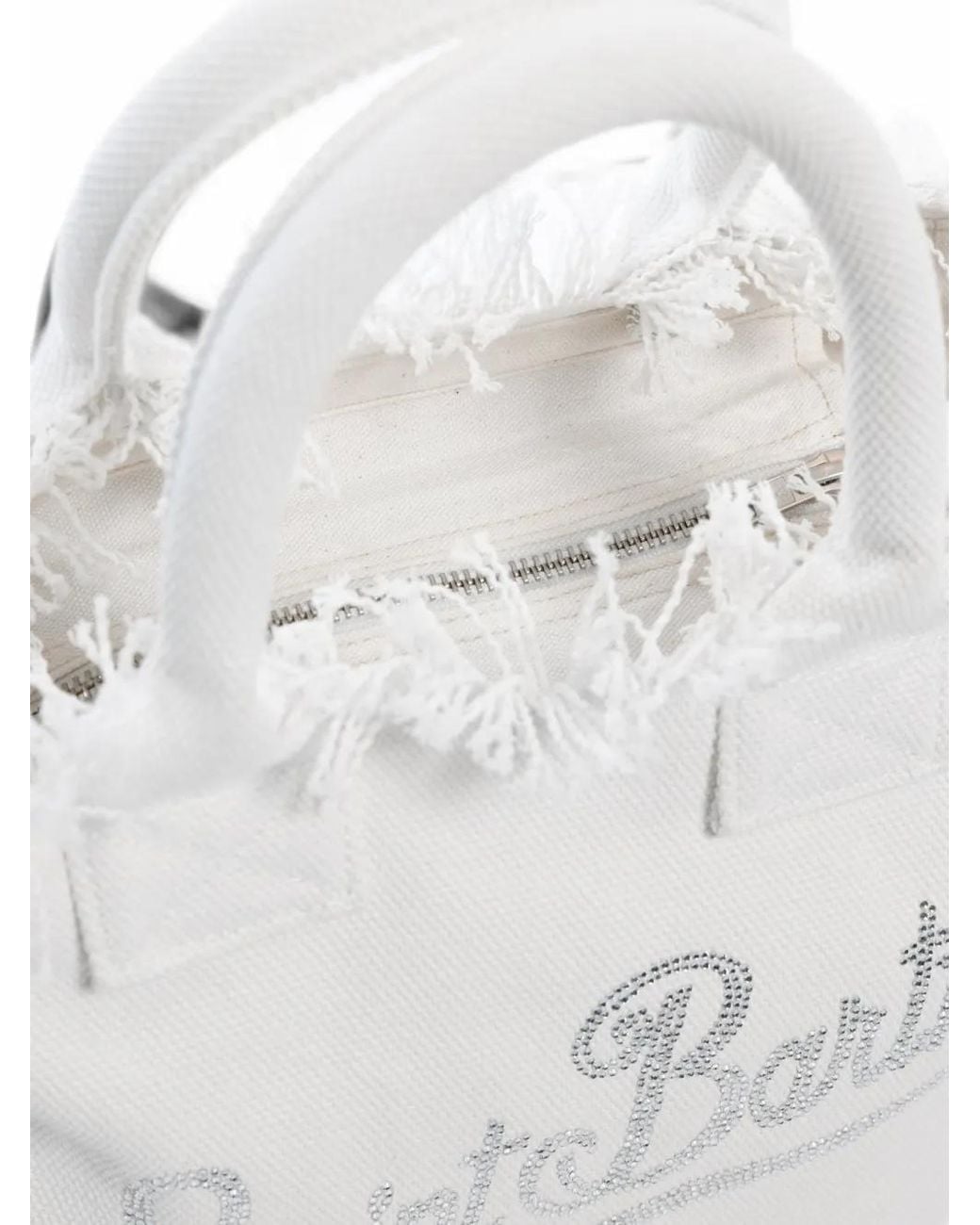 Mc2 Saint Barth White Colette Frayed Rhinestone Tote Bag