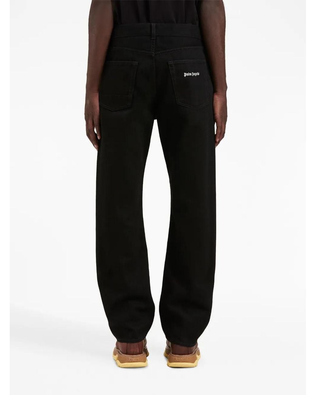 Palm Angels Black Logo-Embroidered Denim Jeans for men