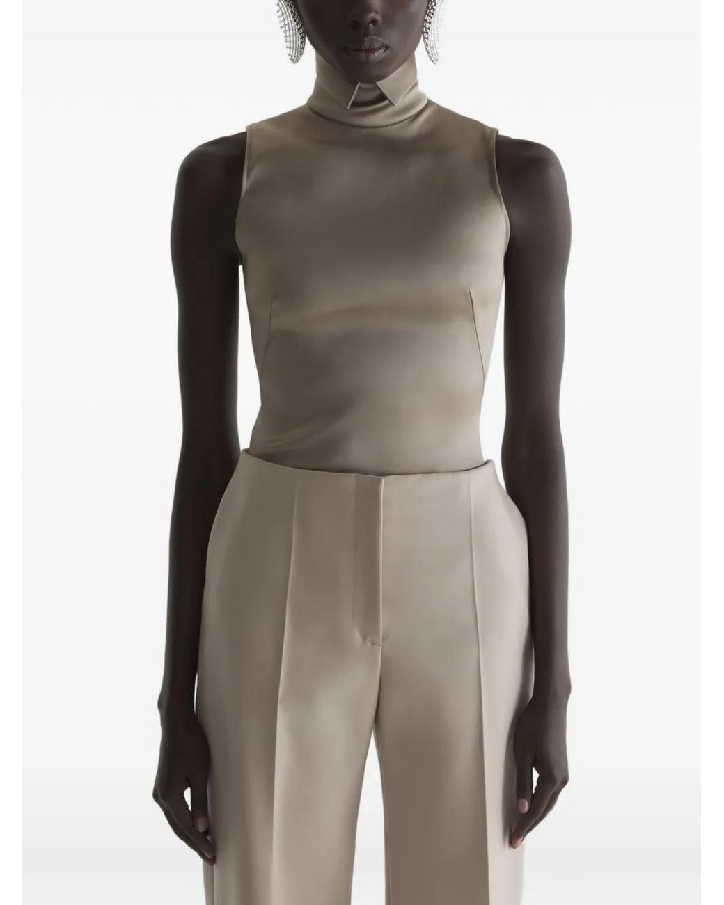 Mugler Brown Tuxedo Turtleneck Top