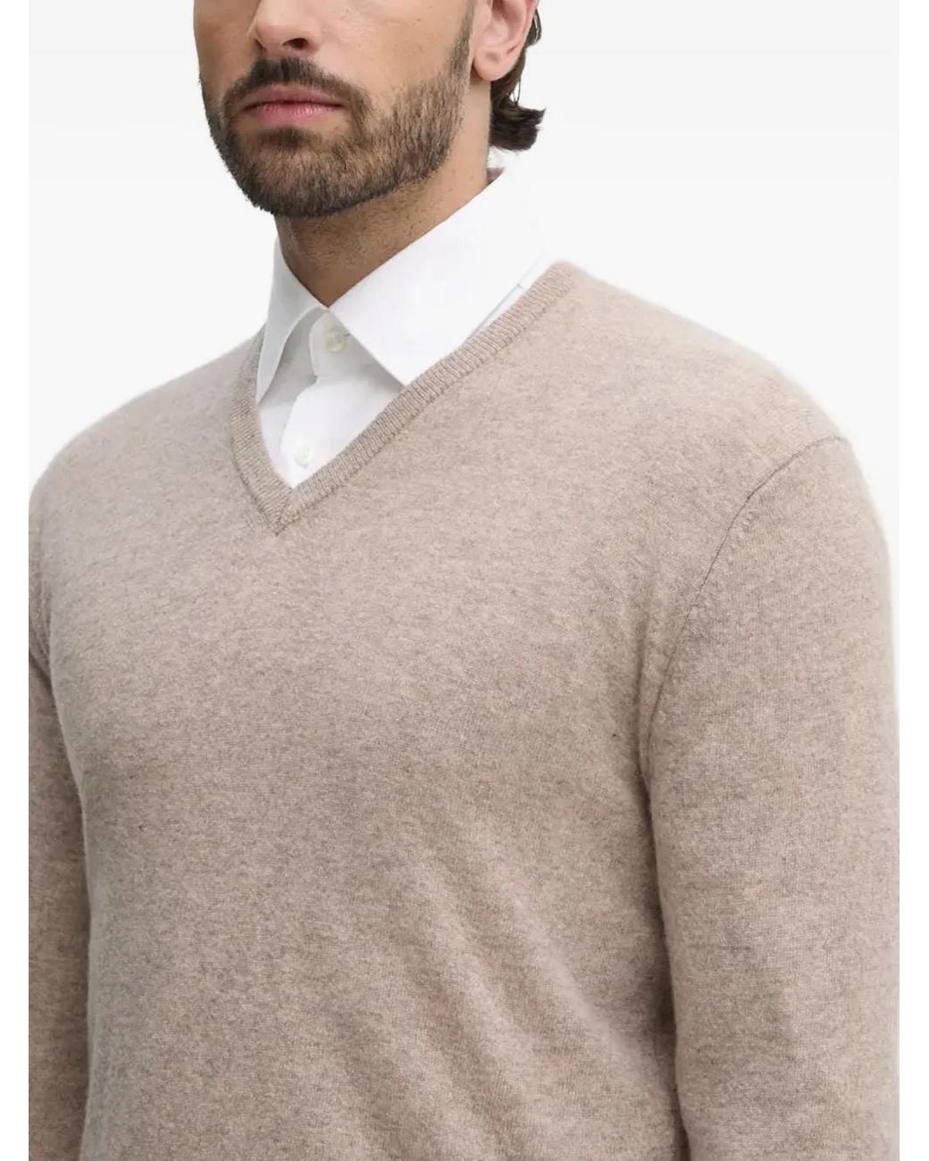 Benetton Gray V-Neck Wool Sweater for men