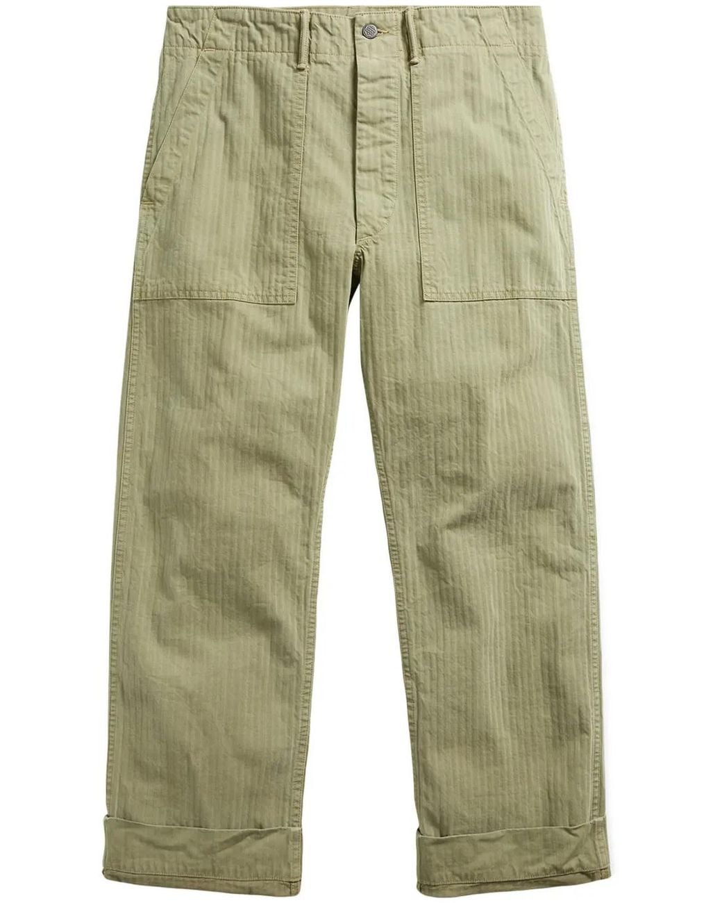 RRL Green Striped Straight-Leg Cotton Trousers for men
