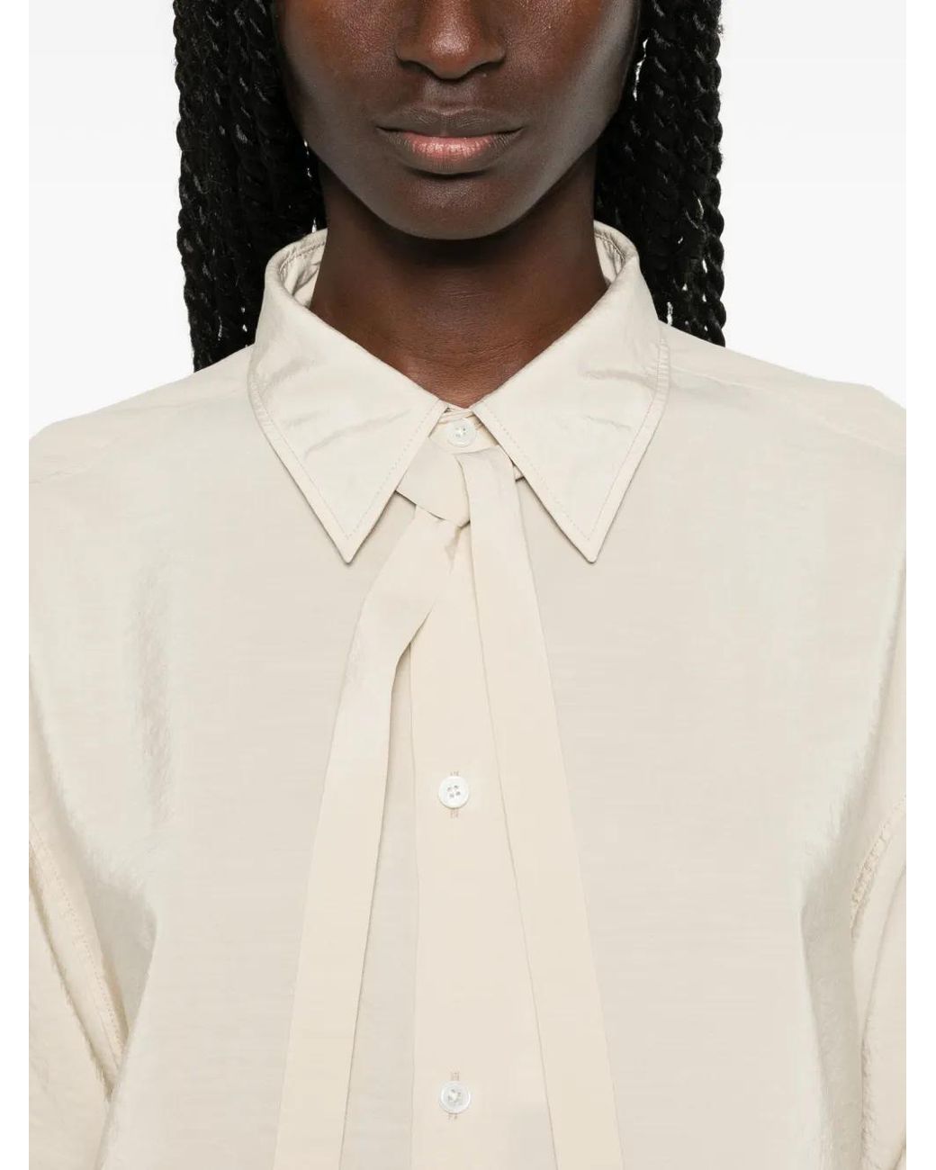 Lemaire White Tie-Neck Long-Sleeve Shirt