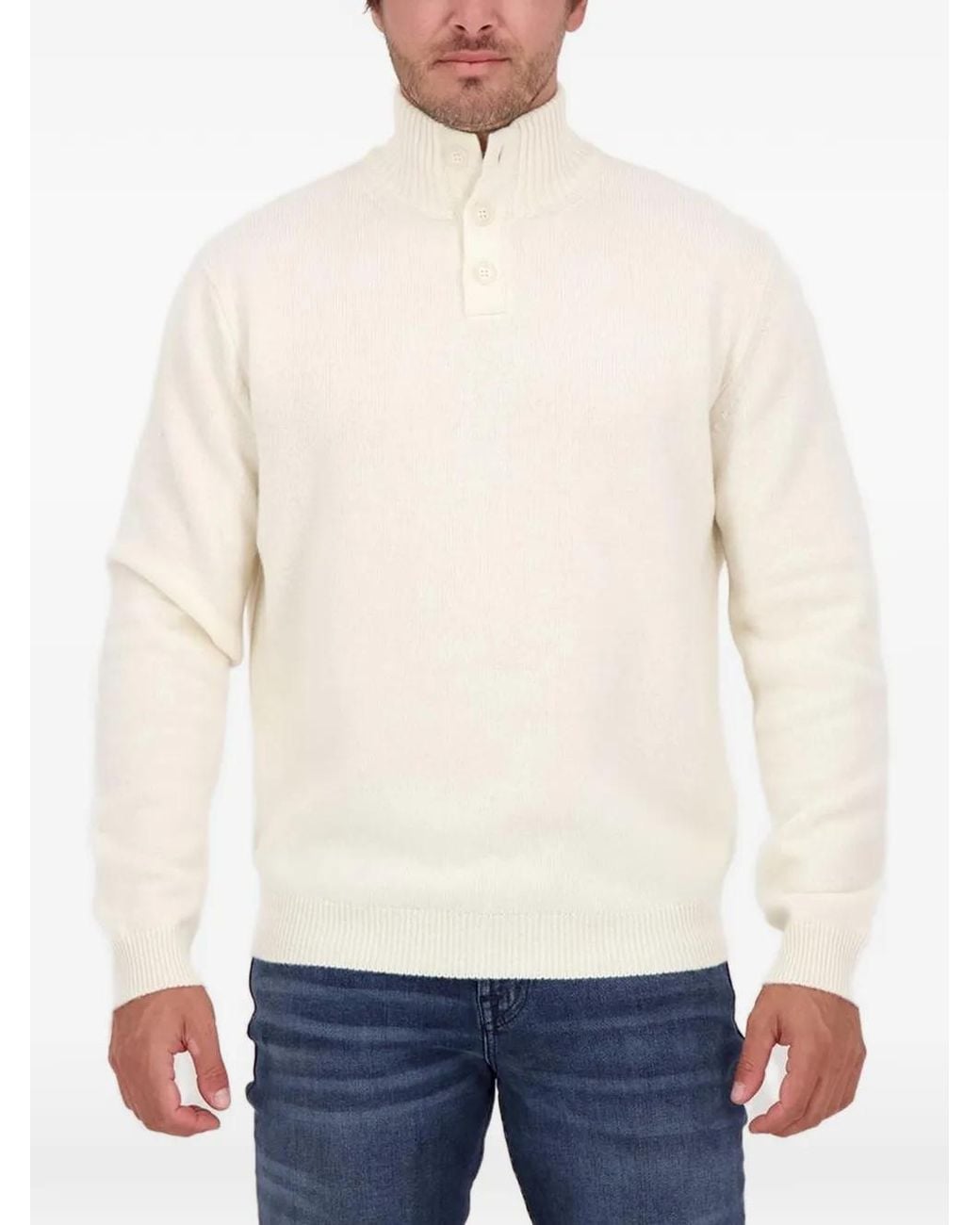 Daniele Fiesoli White Button-Up High-Neck Sweater for men