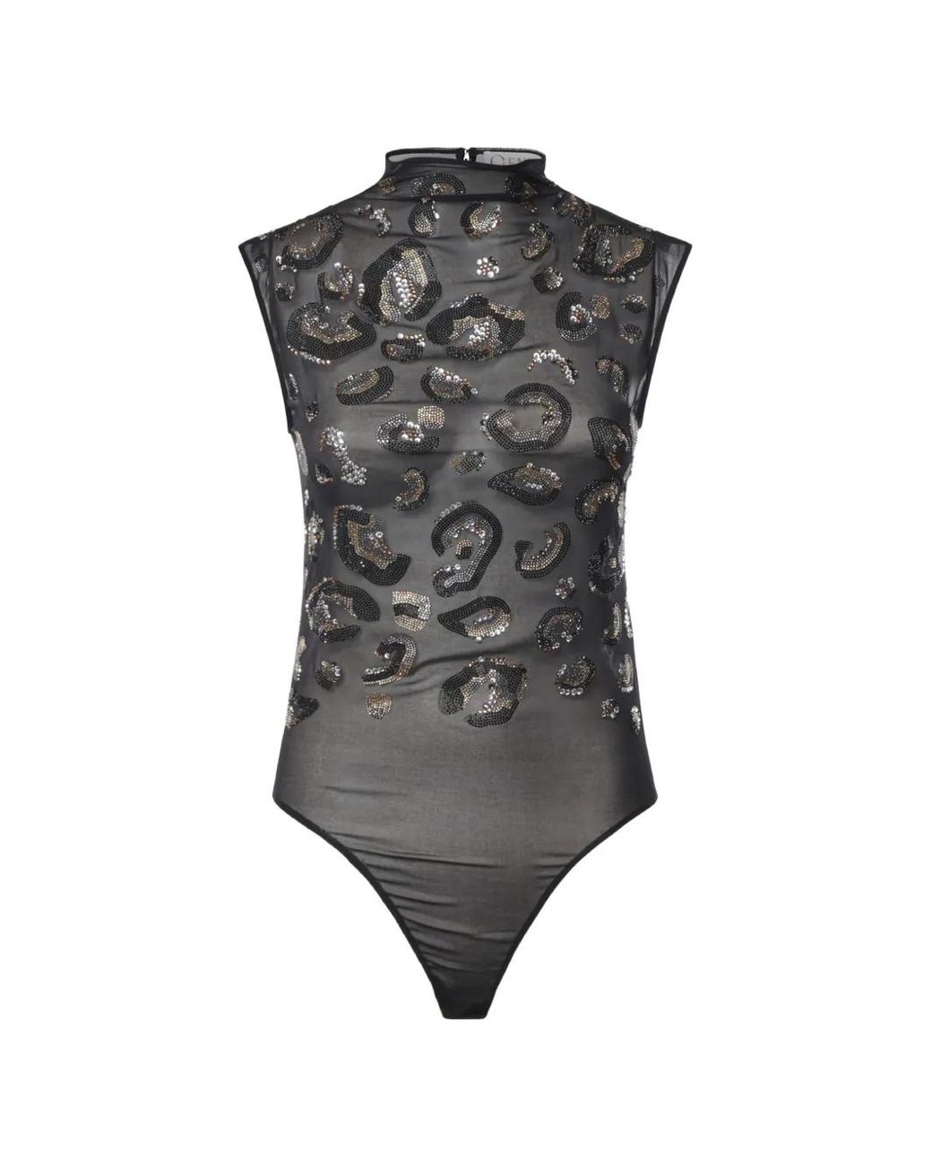 Genny Gray Leopard-Pattern Crystal-Embellished Bodysuit