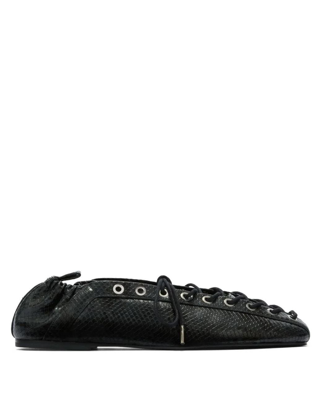 Ganni Black Eyelets Lace-Up Ballet Flats