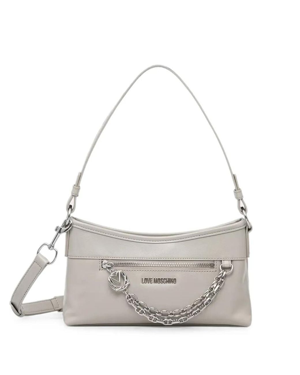 Love Moschino White Logo-Lettering Chain-Detail Shoulder Bag