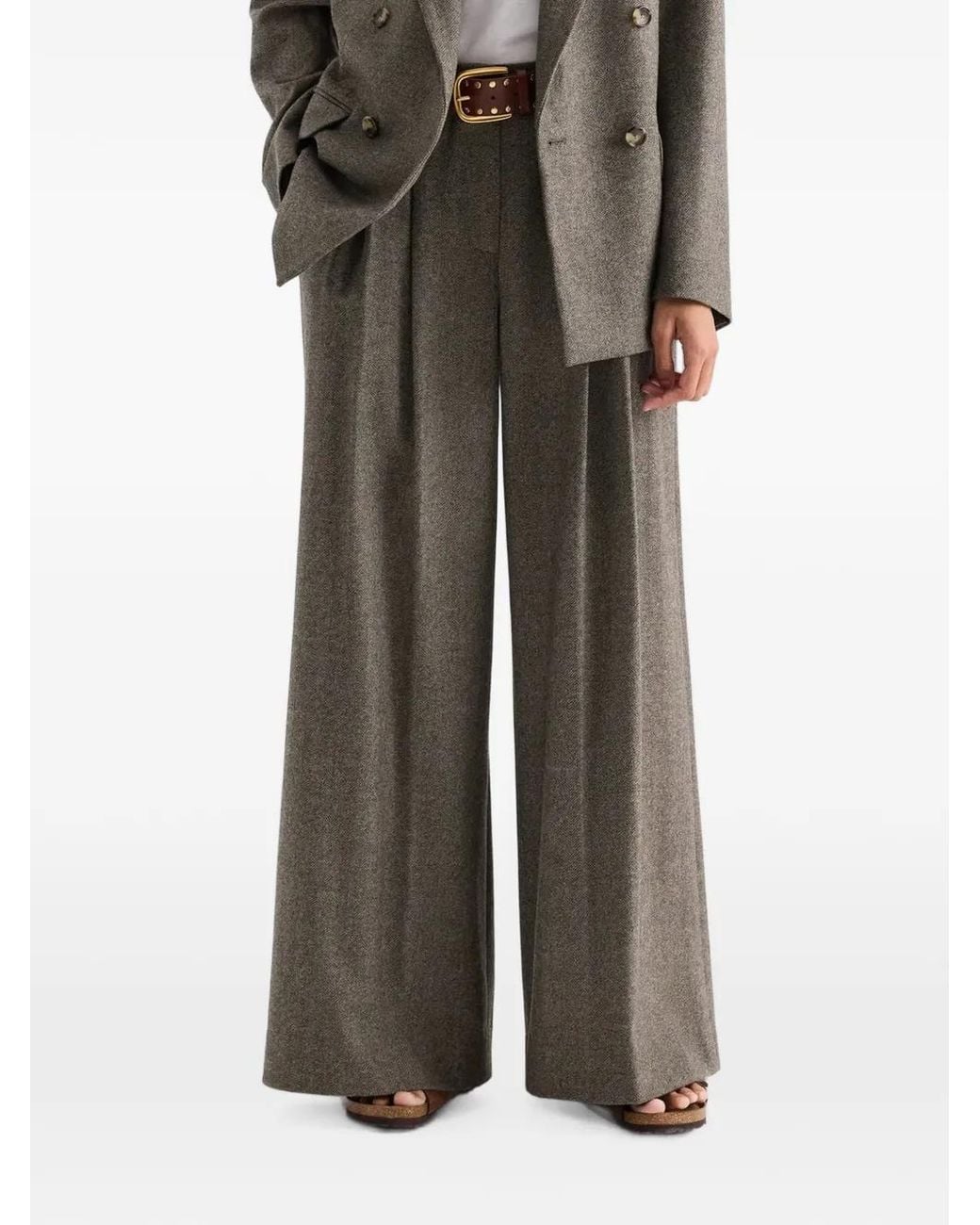 Twp Natural Herringbone Pleated Trousers