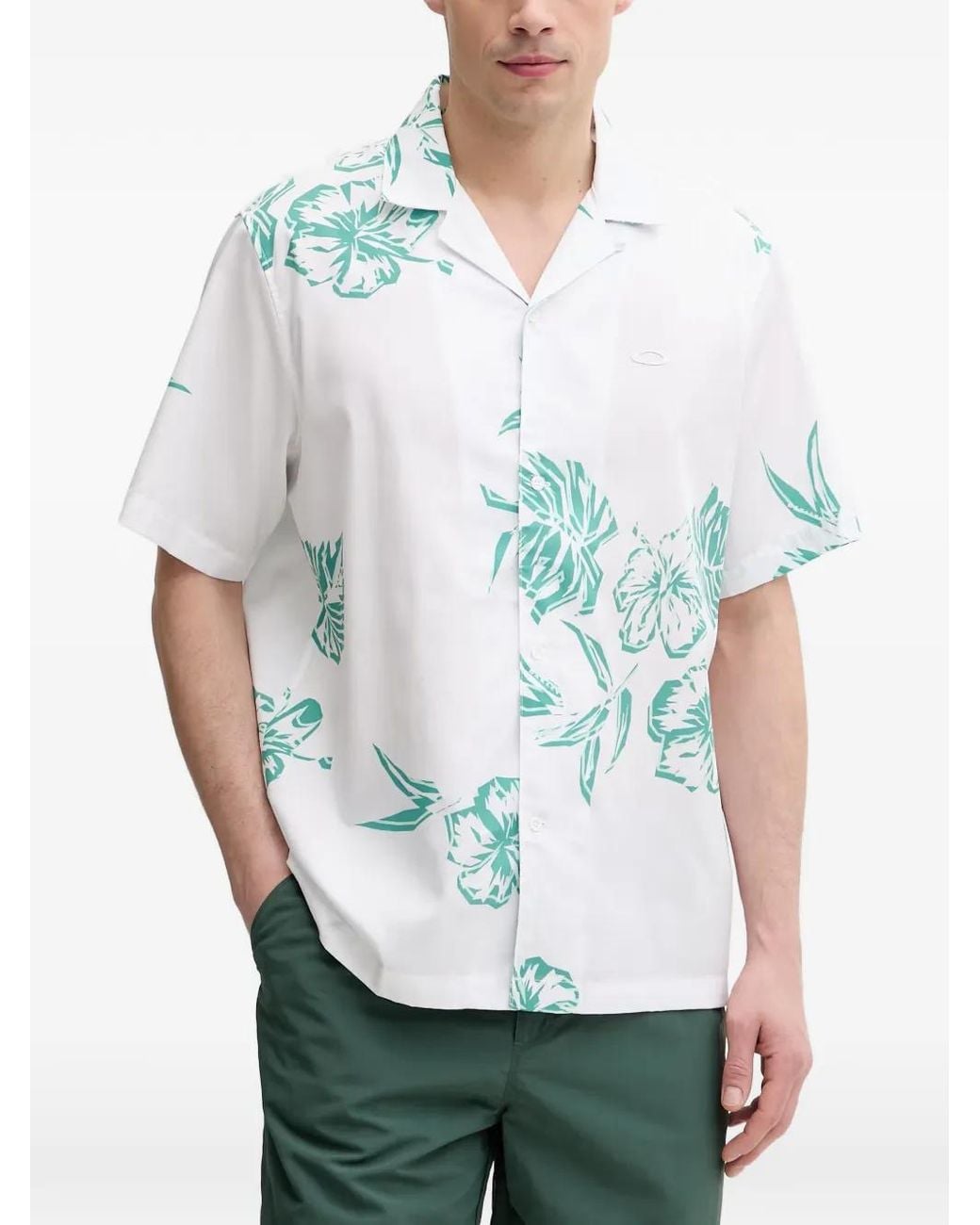 Oakley White Hibiscus Breeze Floral-Print Short-Sleeve Shirt for men