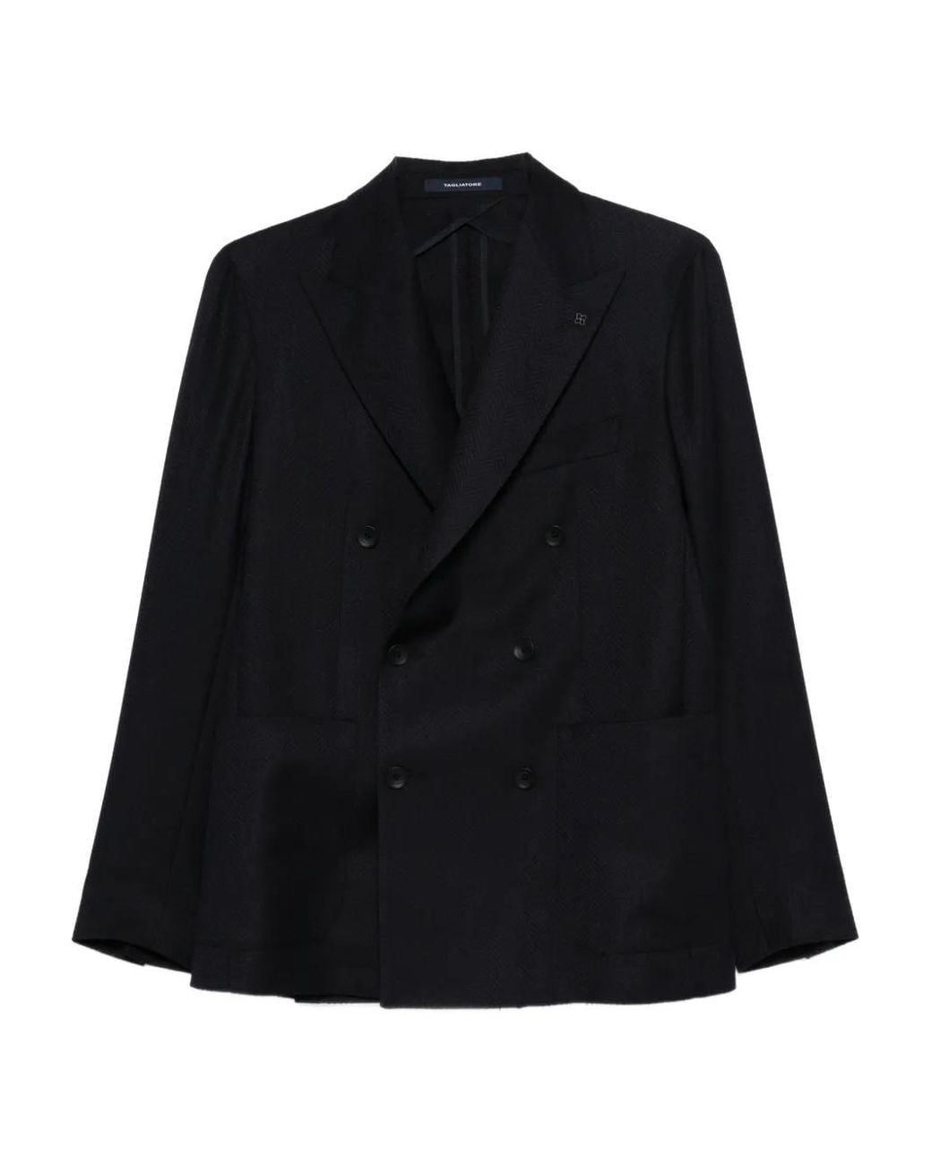 Tagliatore Black Double-Breasted Herringbone Blazer for men