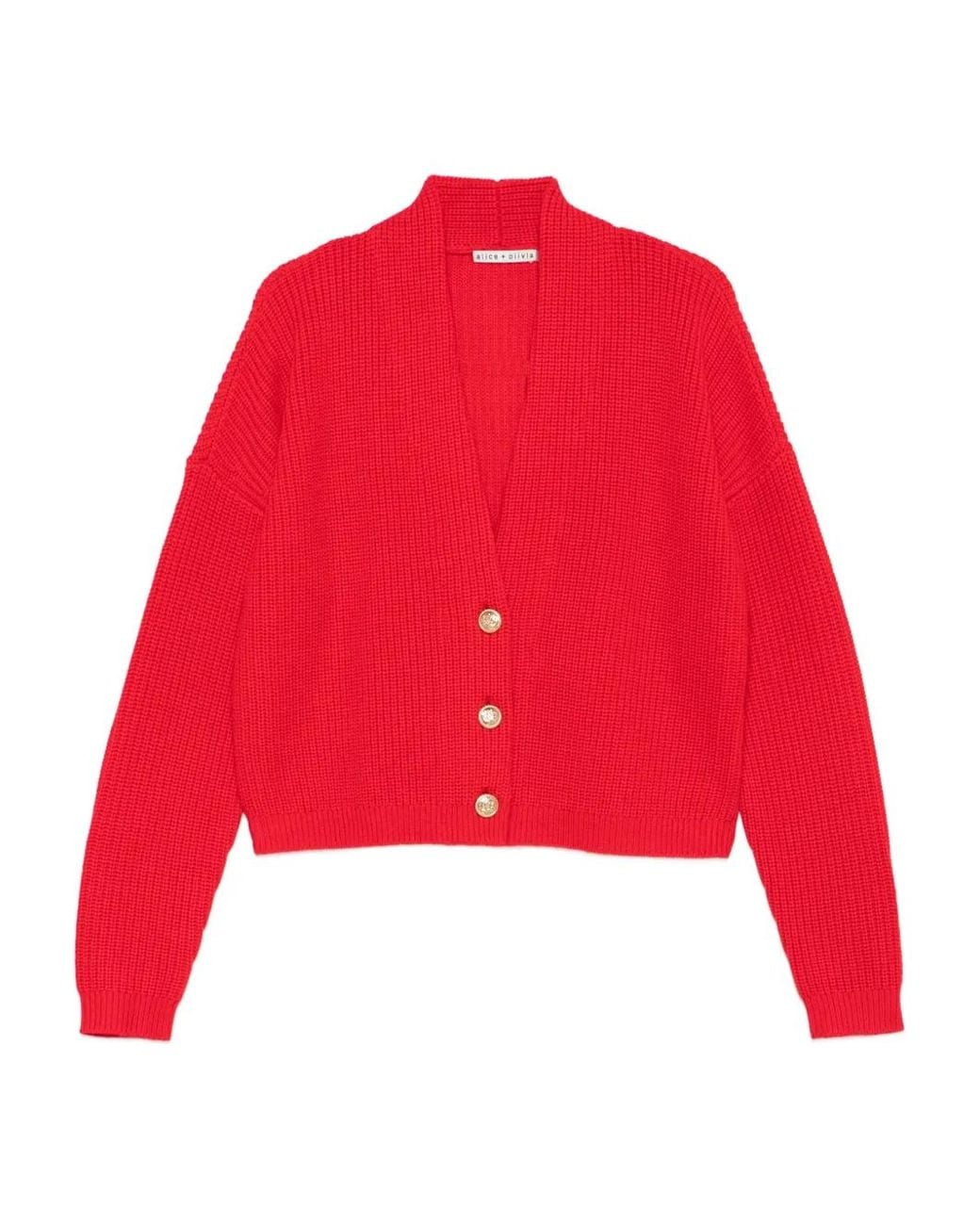 Alice + Olivia Red V-Neck Cardigan