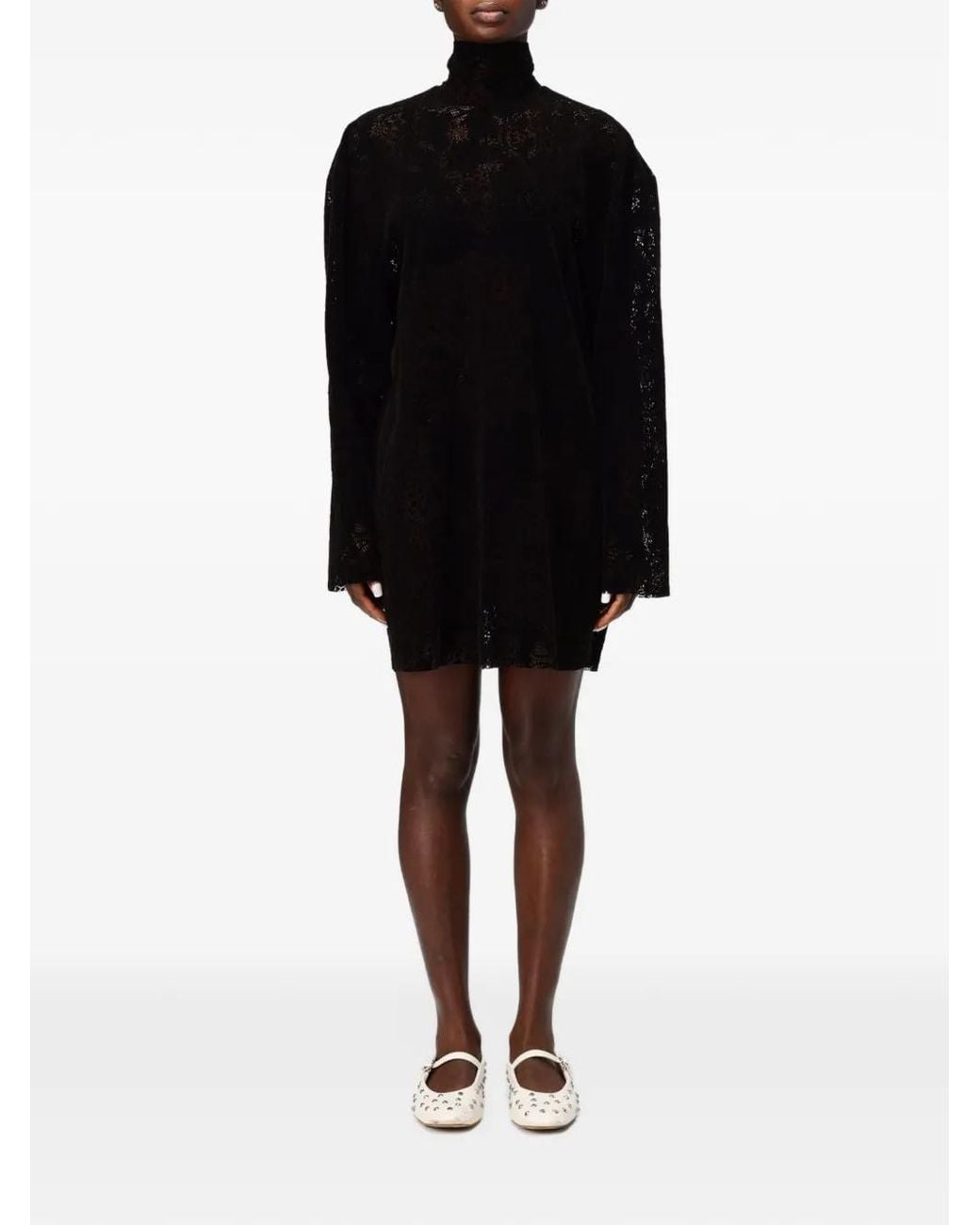 MSGM Black Lace Bow-Detail Mini Dress