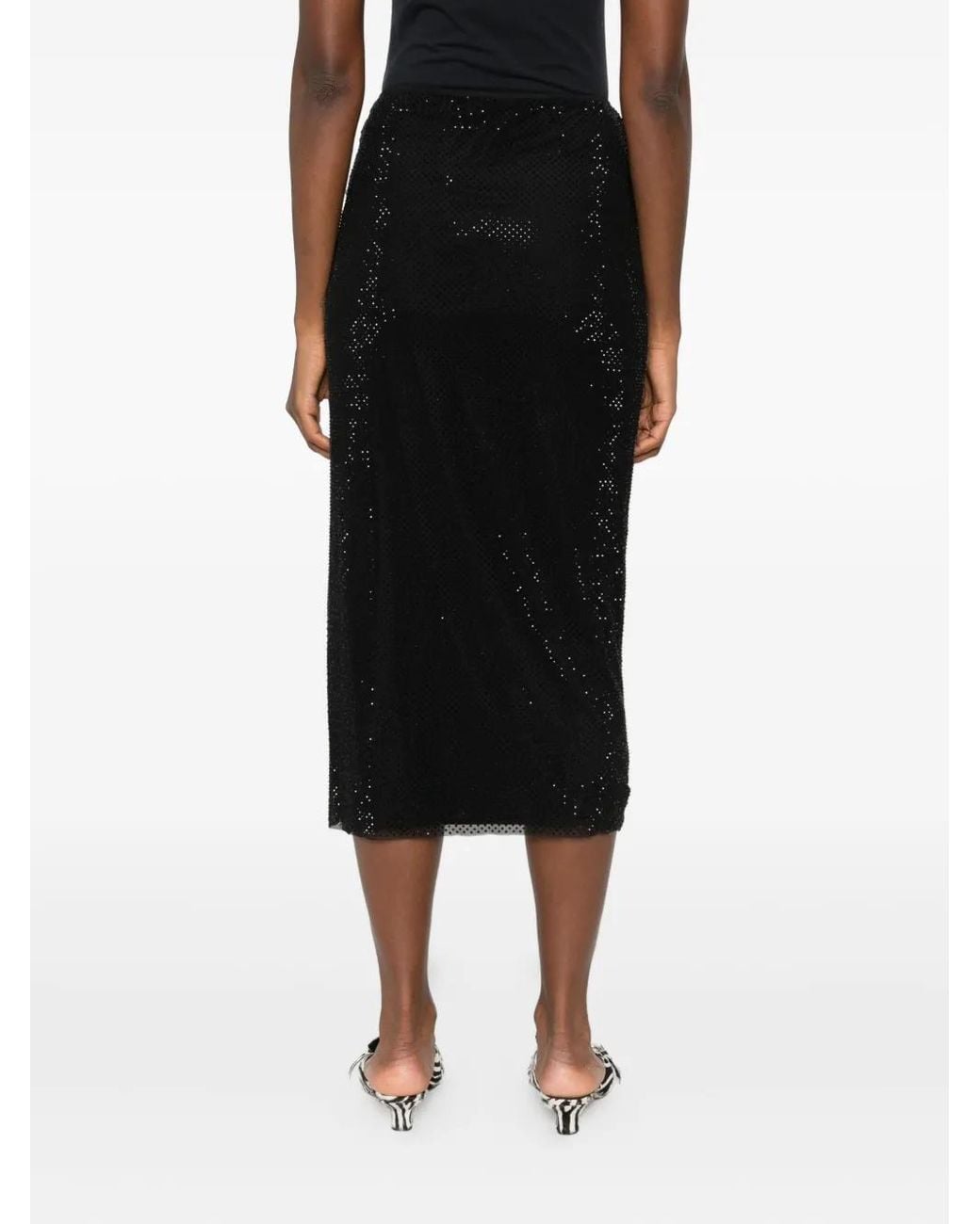 Self-Portrait Black Midi Skirt With Rhinestones