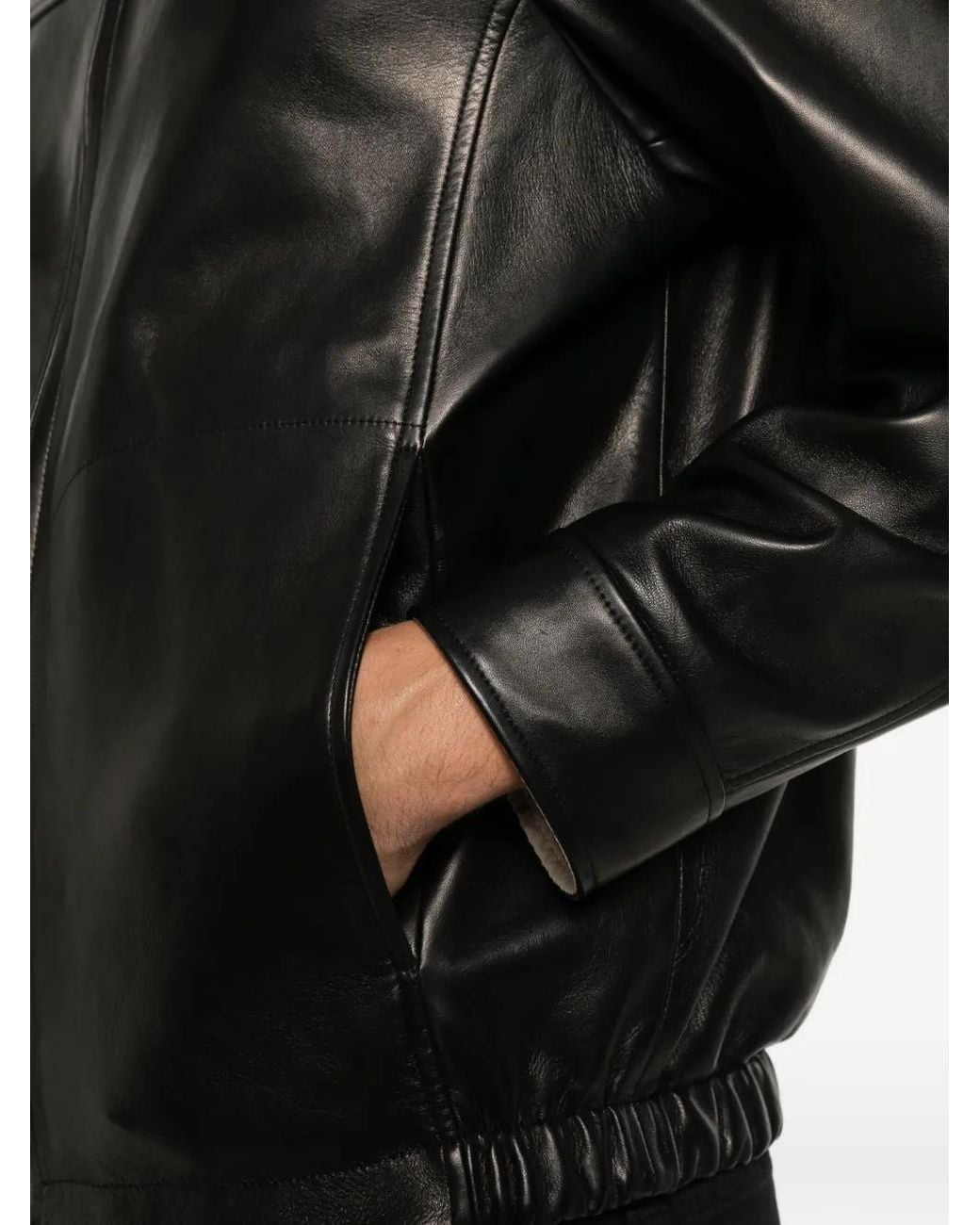 Canali Black Zip-Up Leather Jacket for men