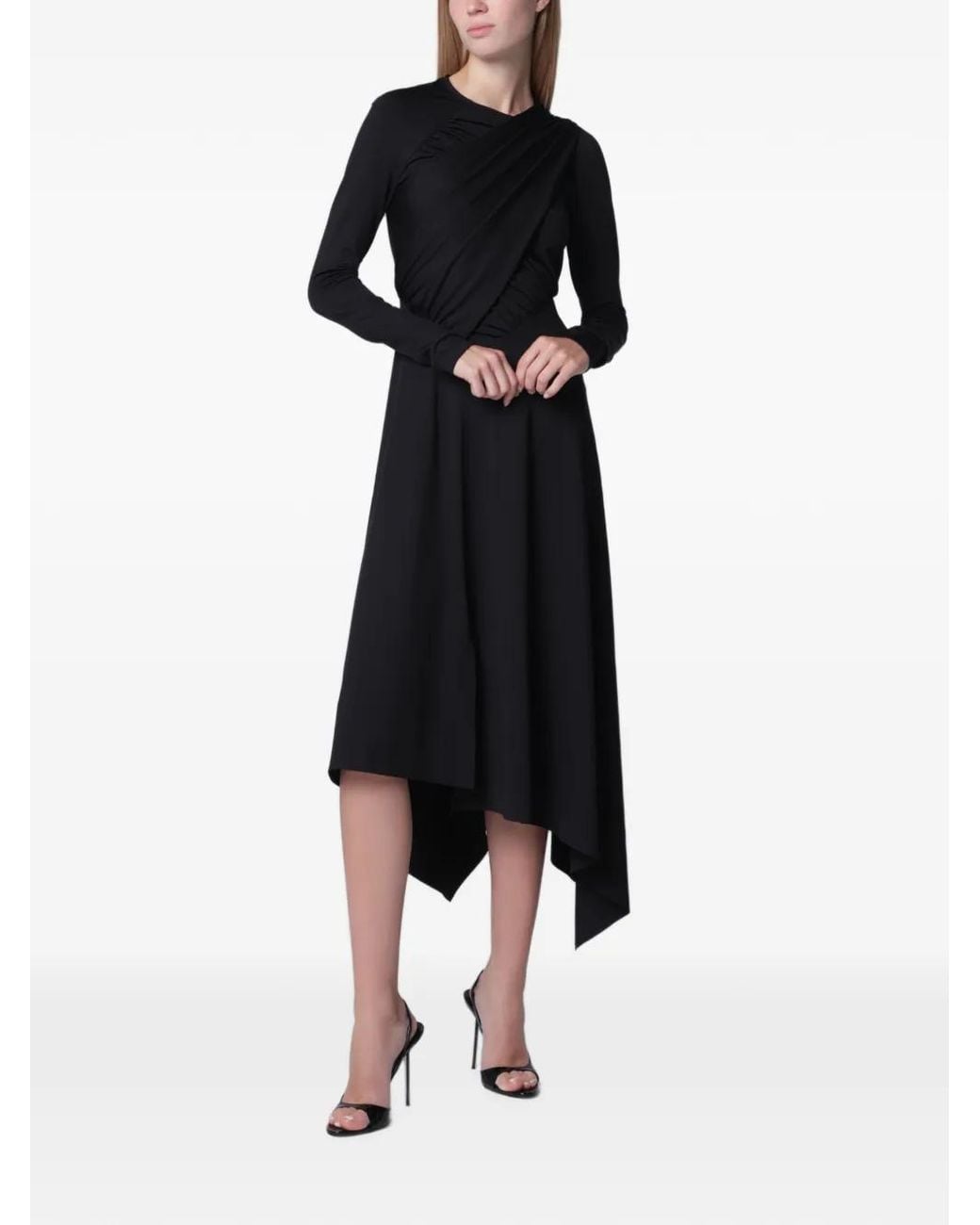 Victoria Beckham Black Ruched Asymmetric Dress