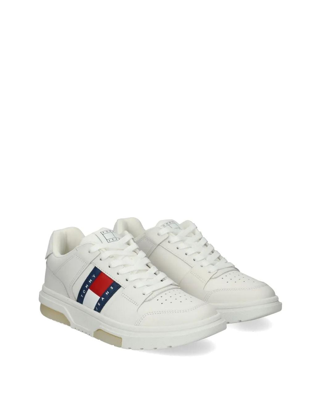 Tommy Hilfiger White Baskets À Détails De Perforations