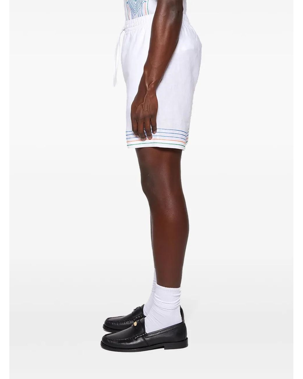 Casablanca White Stripe-Embroidered Linen Shorts for men