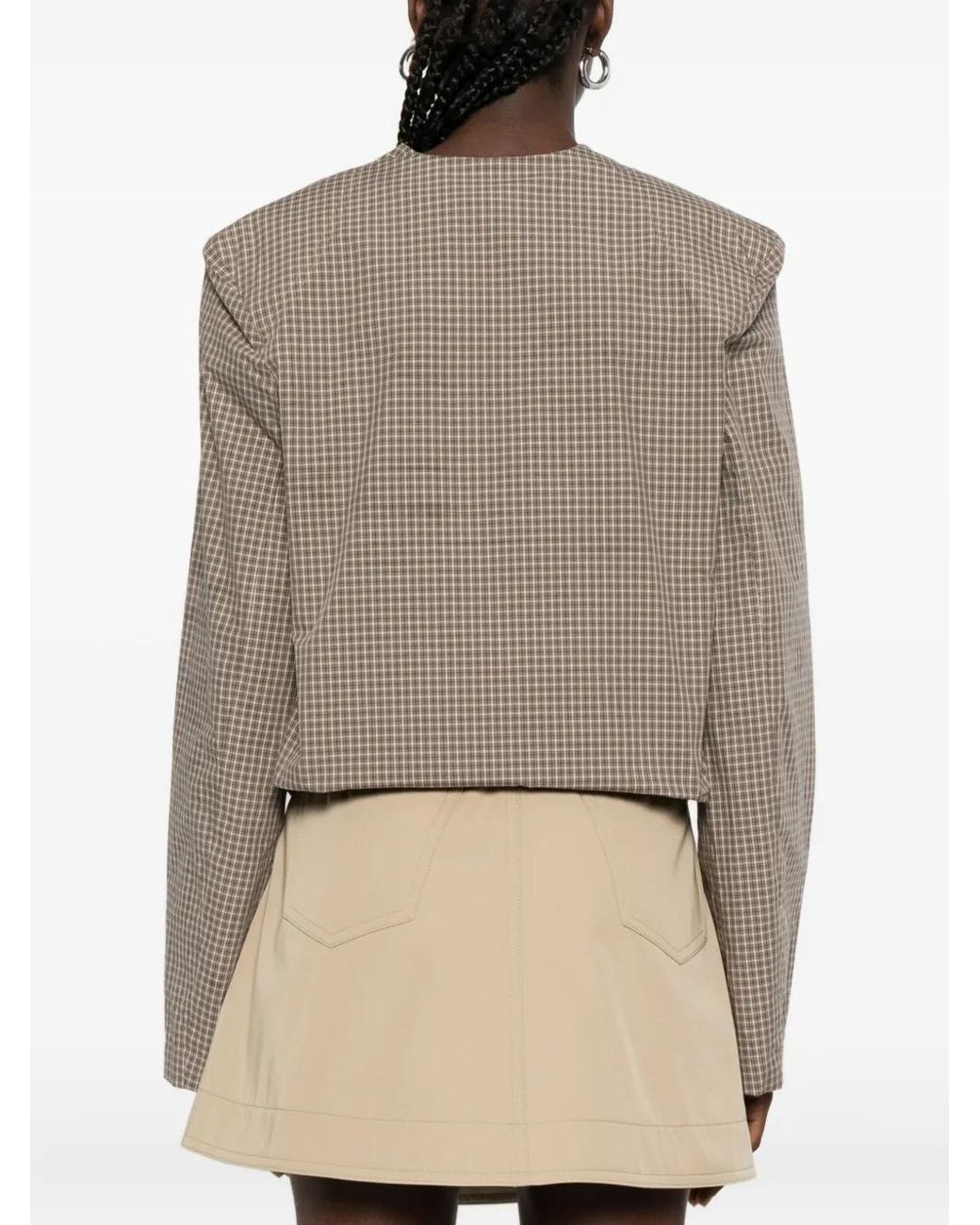 Nanushka Brown Checked V-Neck Shirt