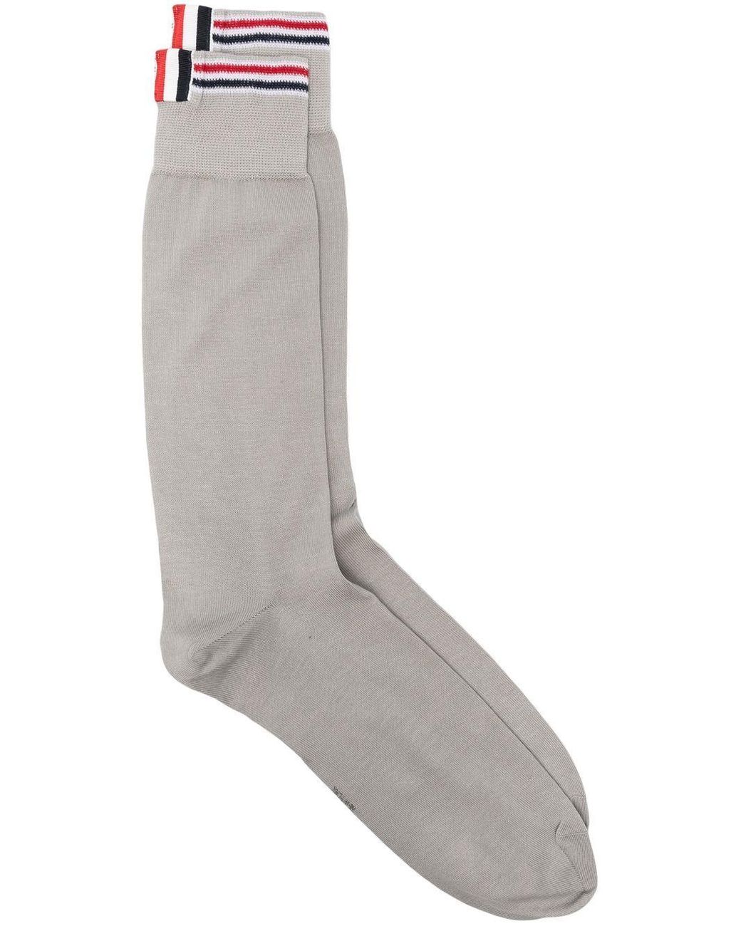 Thom Browne Mid-calf Stripe Trim Socks in Gray for Men | Lyst